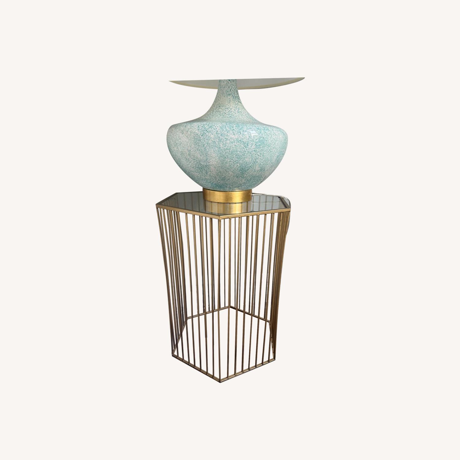 One Kings Lane Turquoise White Palmetto Lamp - image-0