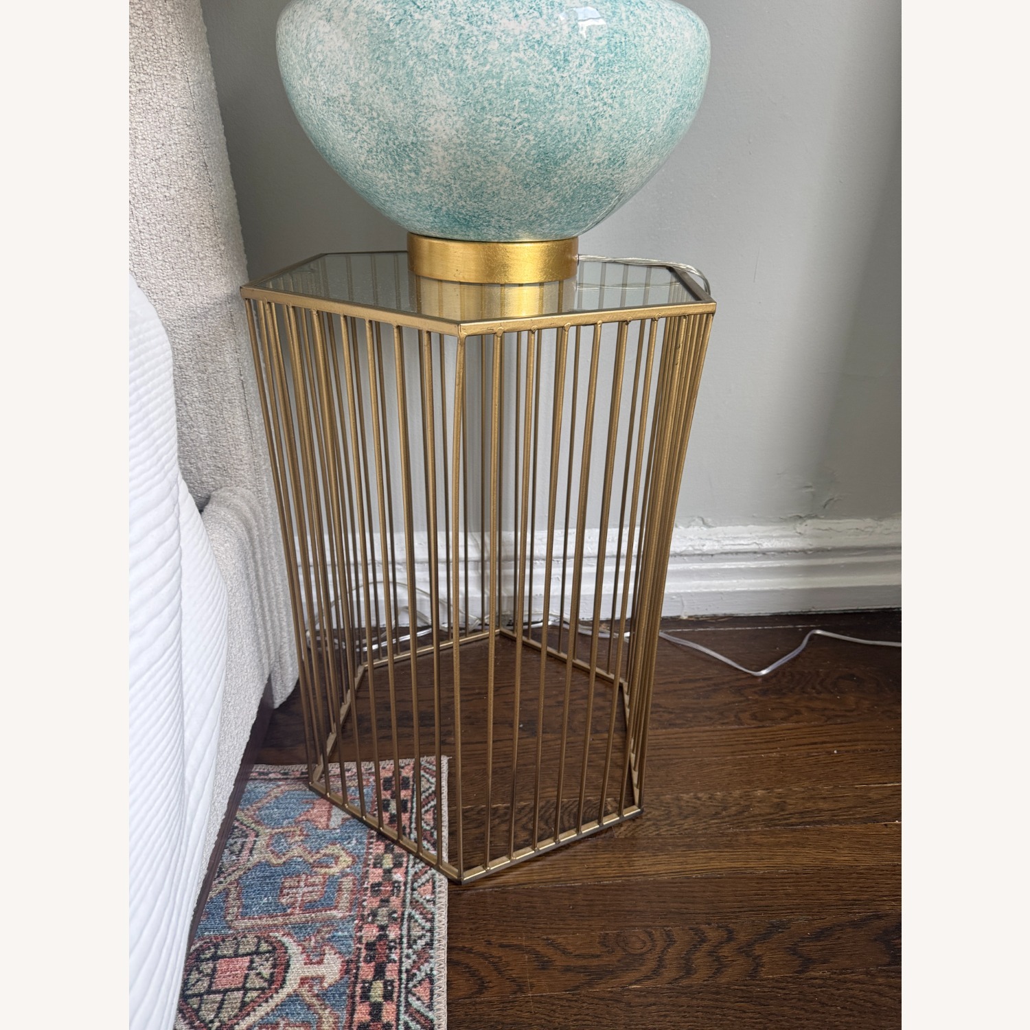 One Kings Lane Turquoise White Palmetto Lamp - image-1