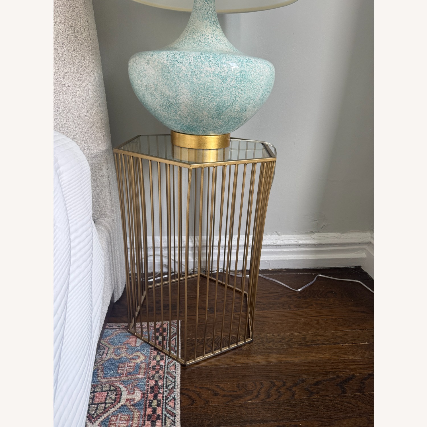 One Kings Lane Turquoise White Palmetto Lamp - image-3