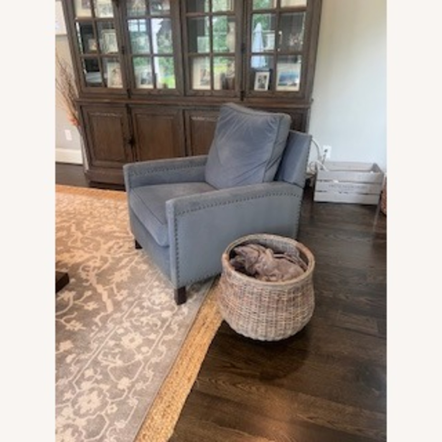 Pottery Barn Tyler Square Arm Chai Slate Velvet - image-4