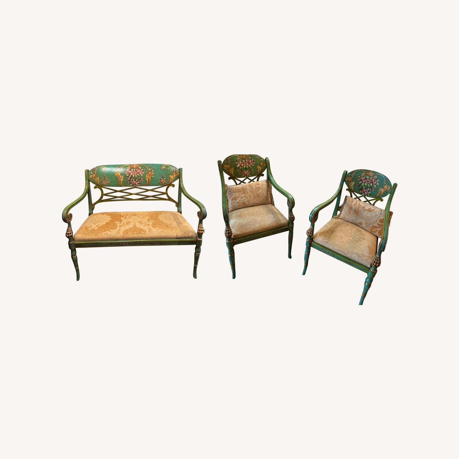 19th C. 3p Italian Regency Settee Armchairs Set - image-0