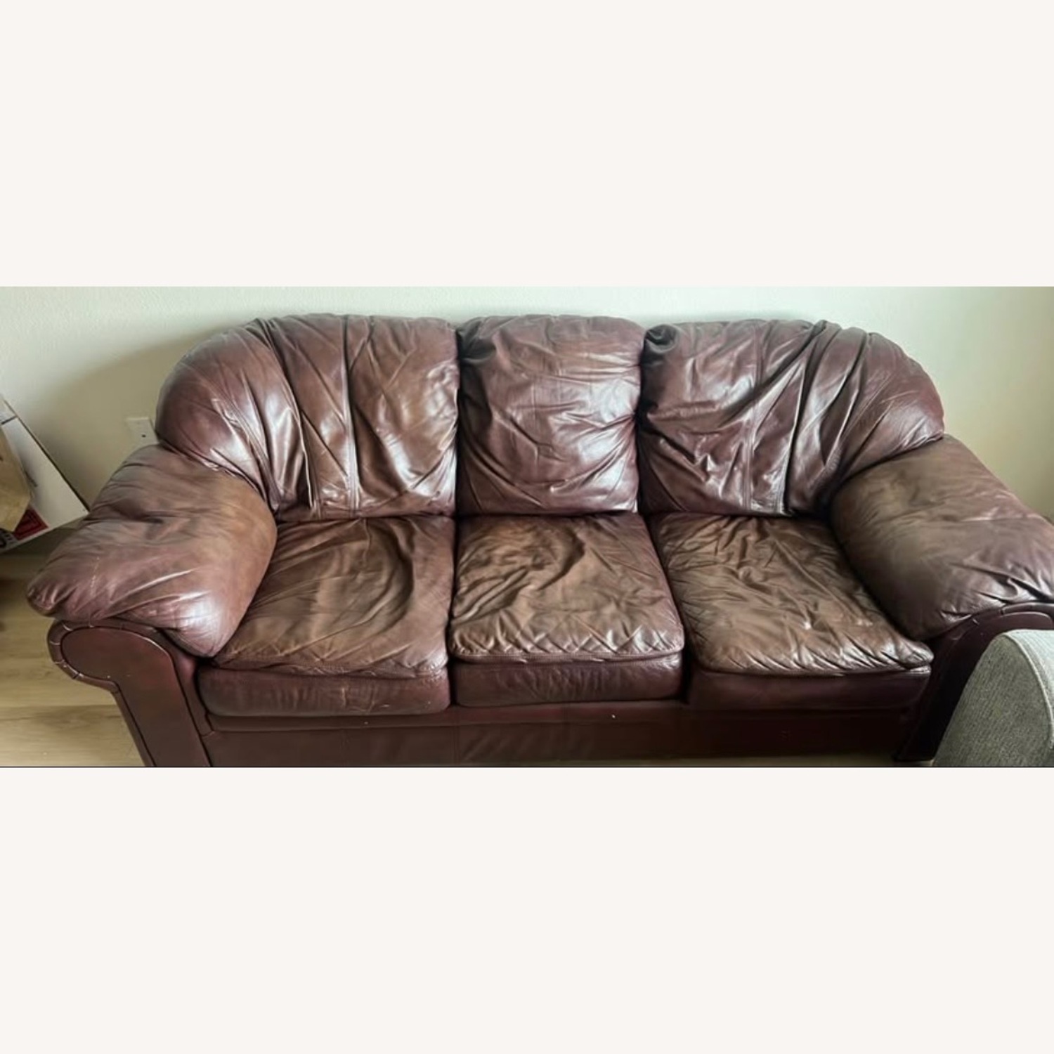 Classic Sofa Dark Brown Leather Couch  - image-2
