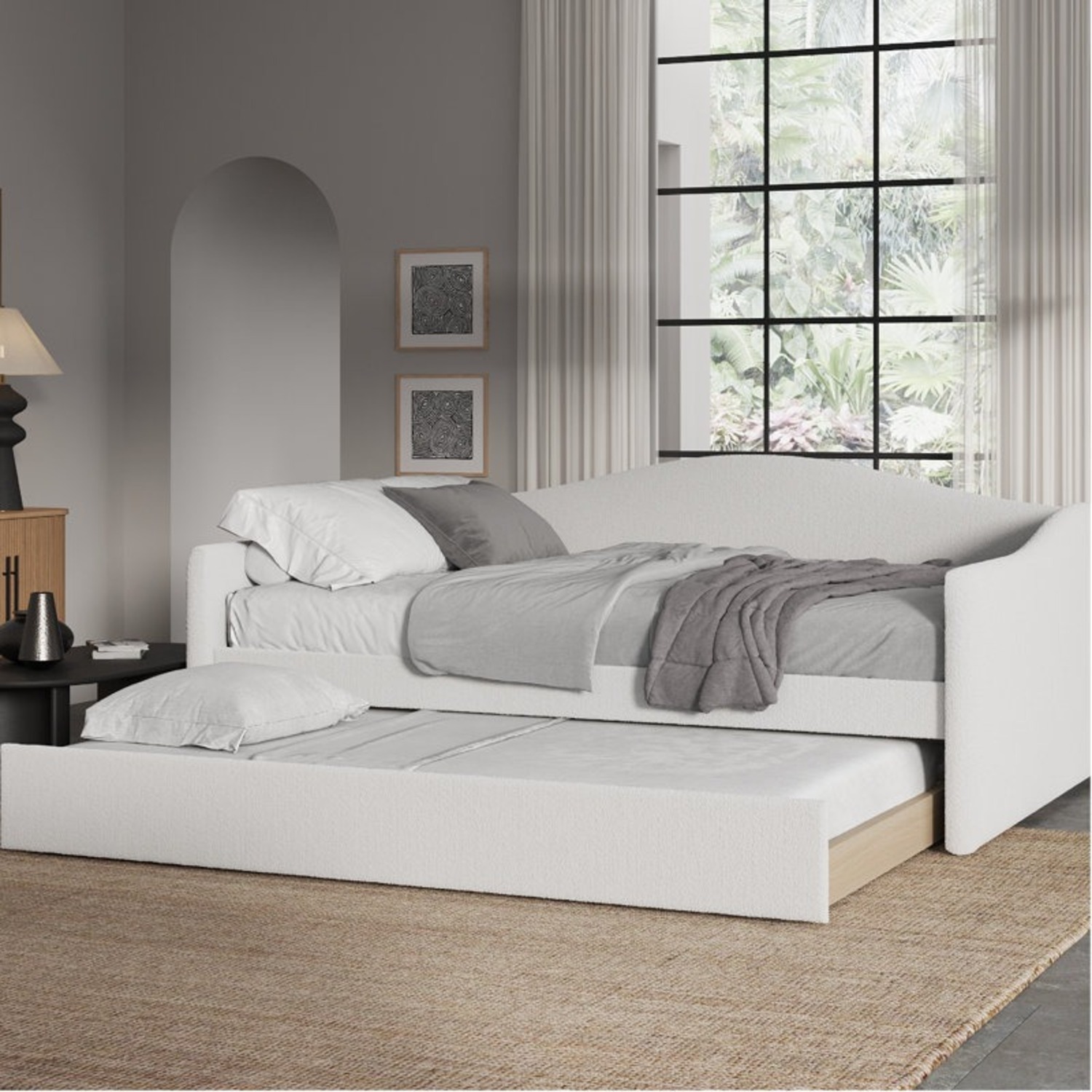 Birch Lane White Boucle Twin Daybed with Trundle - image-2