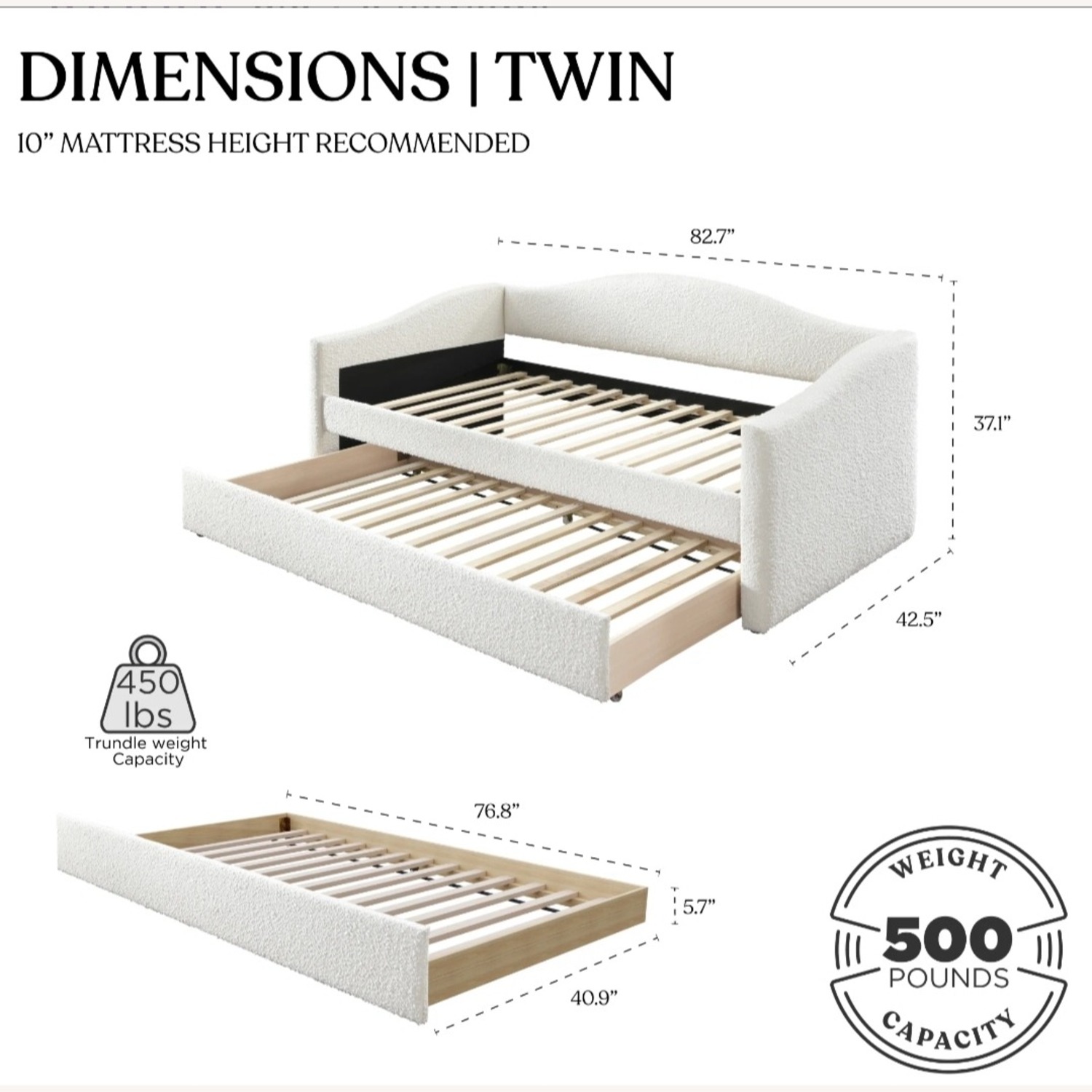 Birch Lane White Boucle Twin Daybed with Trundle - image-3