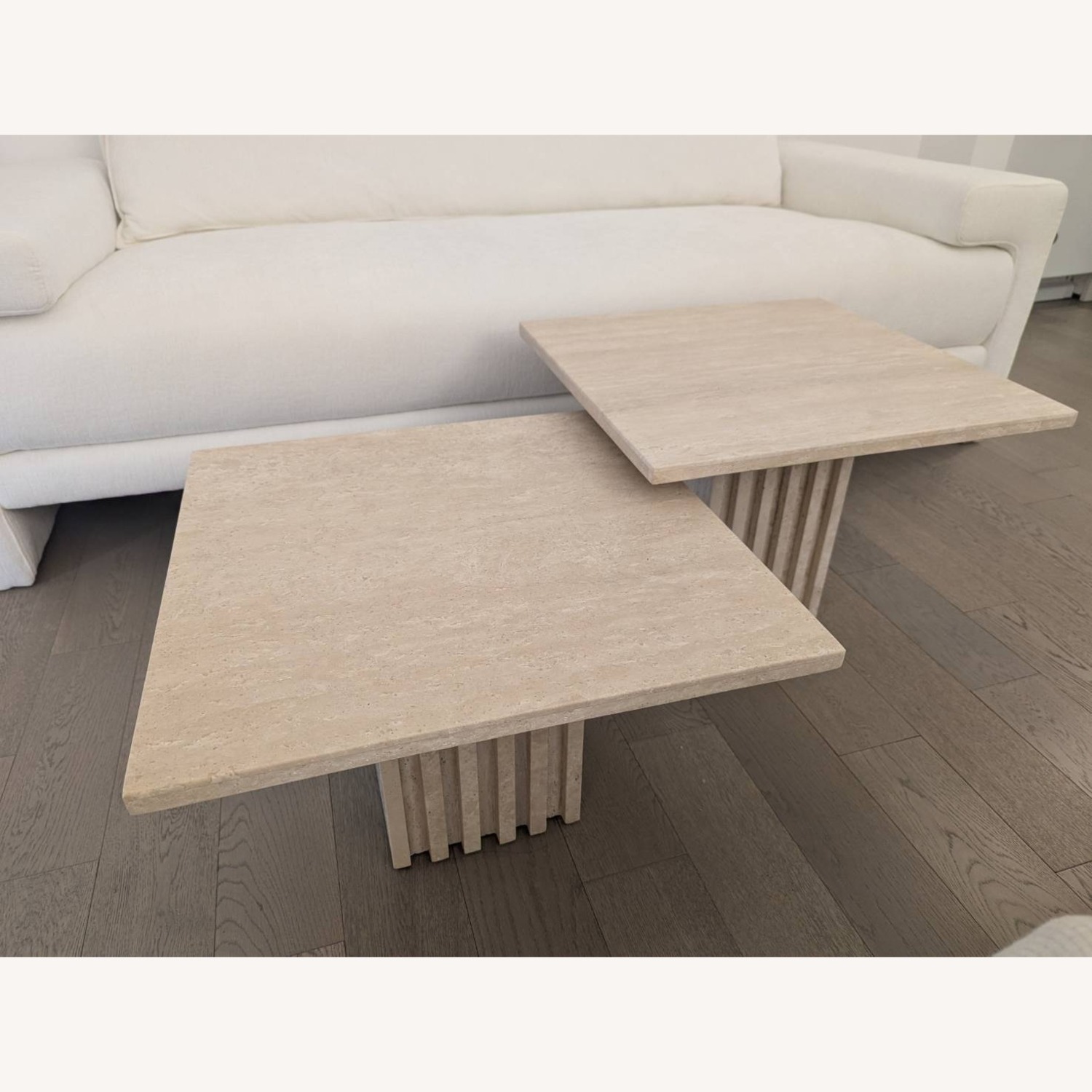 CB2 Carve Travertine Cocktail Table Medium - image-1