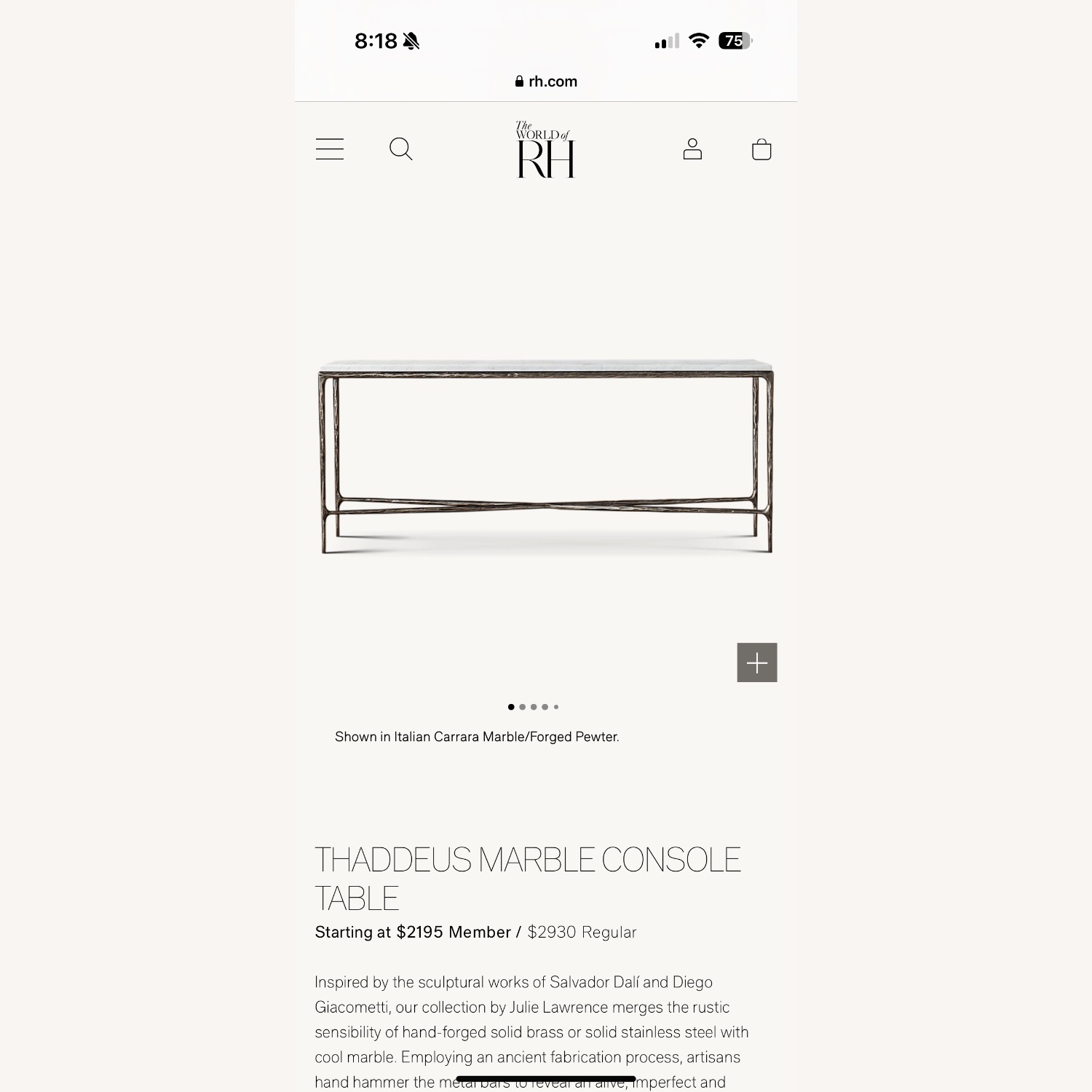 Restoration Hardware Thaddeus Marble Console Desk 60” - image-4