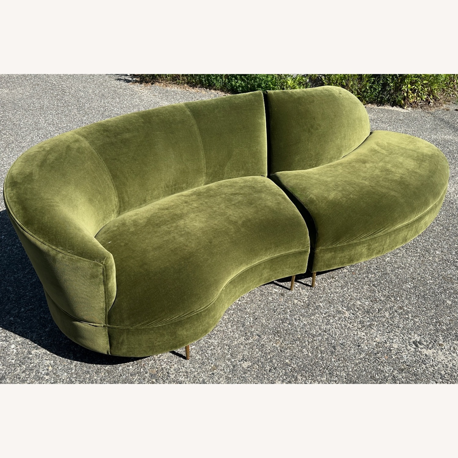 Anthropologie Green Velvet Serpentine Sofa - image-4