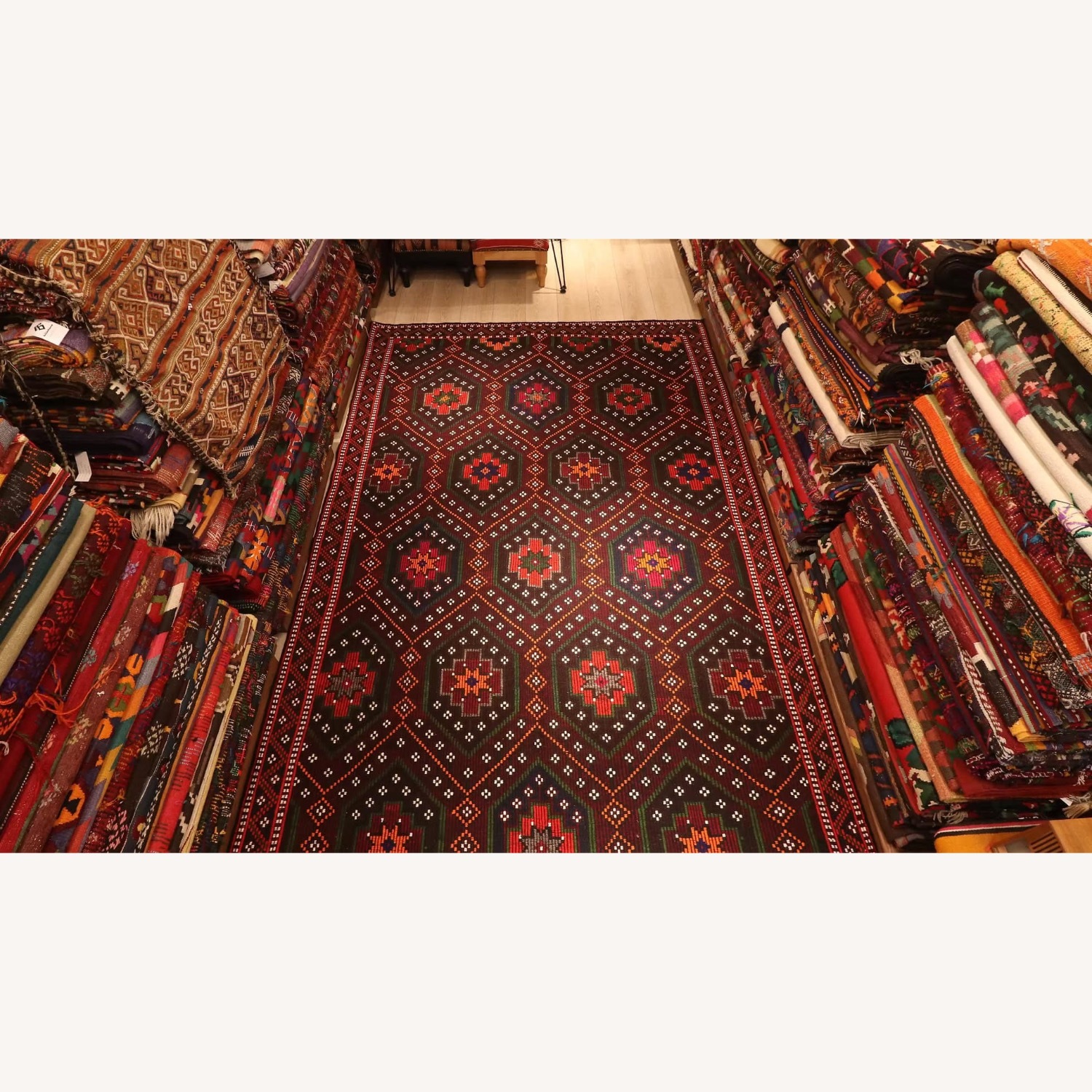 Mid-Century Tribal Cecim Rug Chestnut/Clementine - image-2