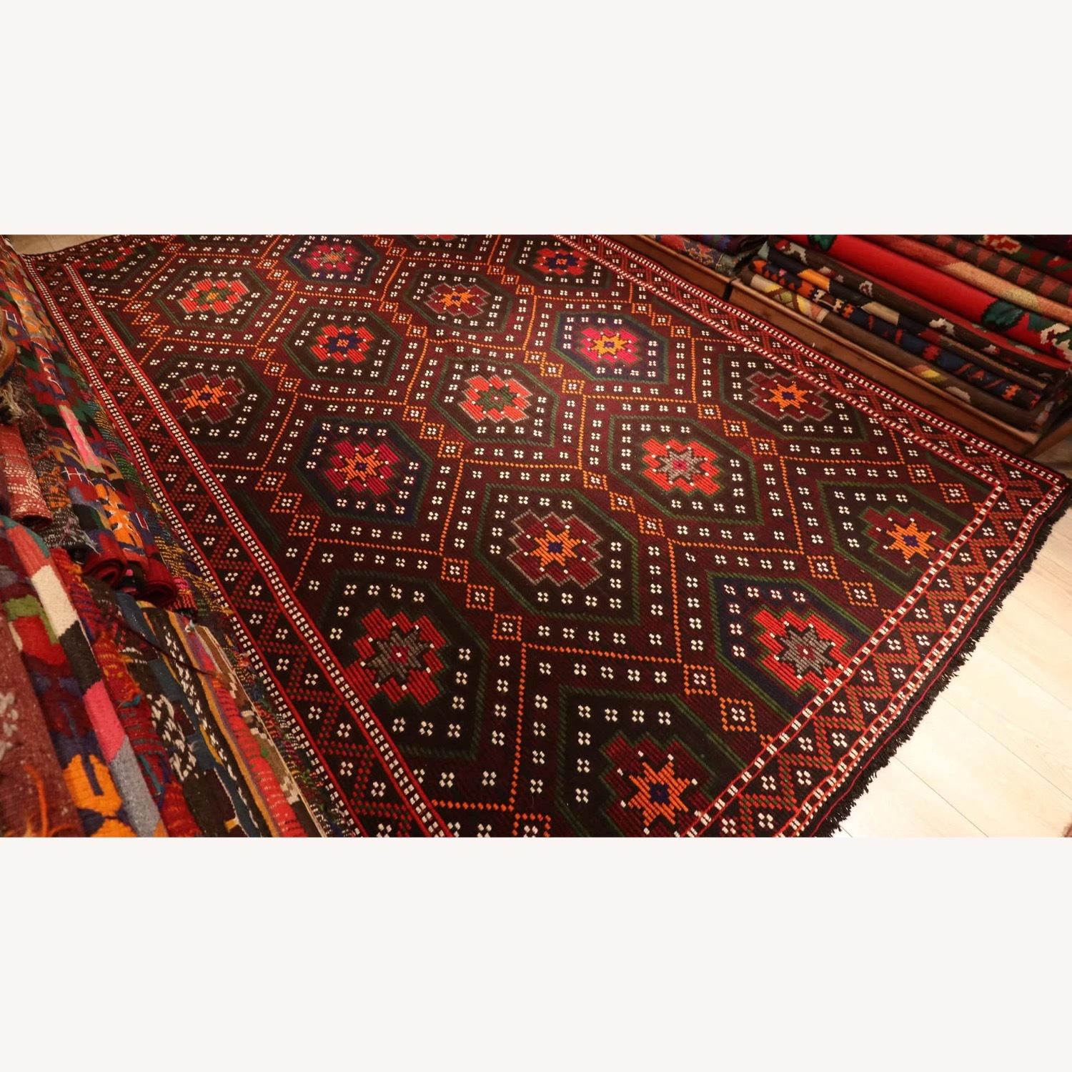 Mid-Century Tribal Cecim Rug Chestnut/Clementine - image-1