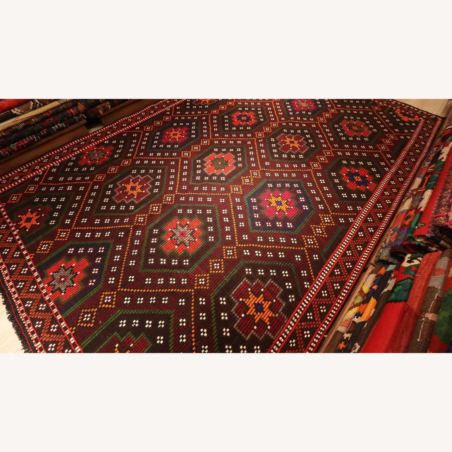 Mid-Century Tribal Cecim Rug Chestnut/Clementine - image-3