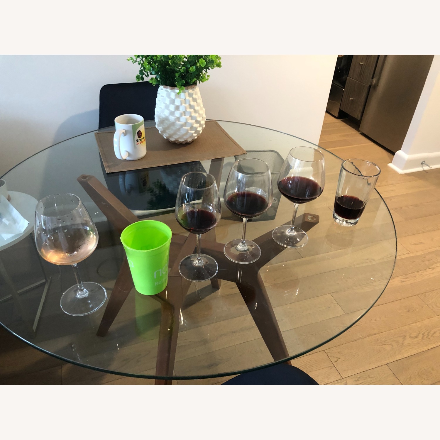 West Elm Jensen Round Table, Walnut/Glass - image-3