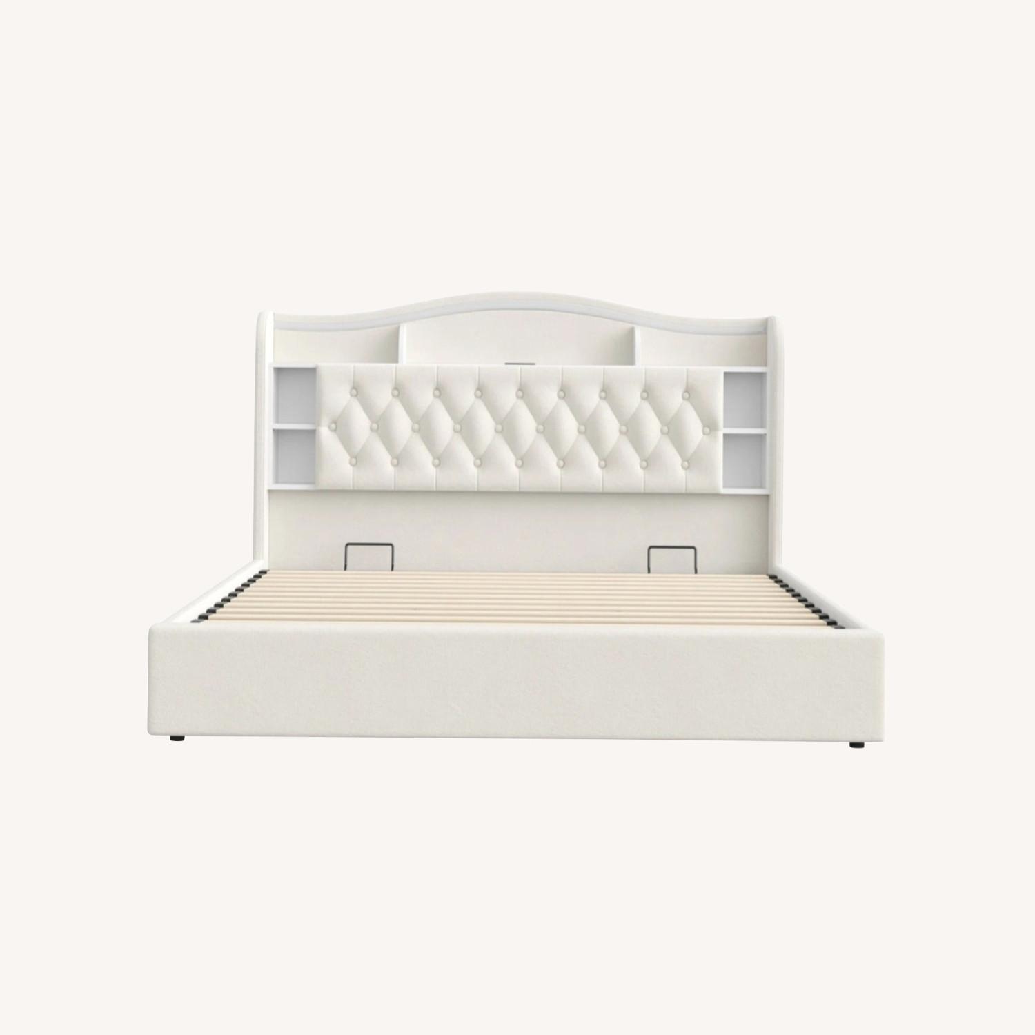 Tuffed Velvet Hydraulic Lift Storage Bed  - image-0