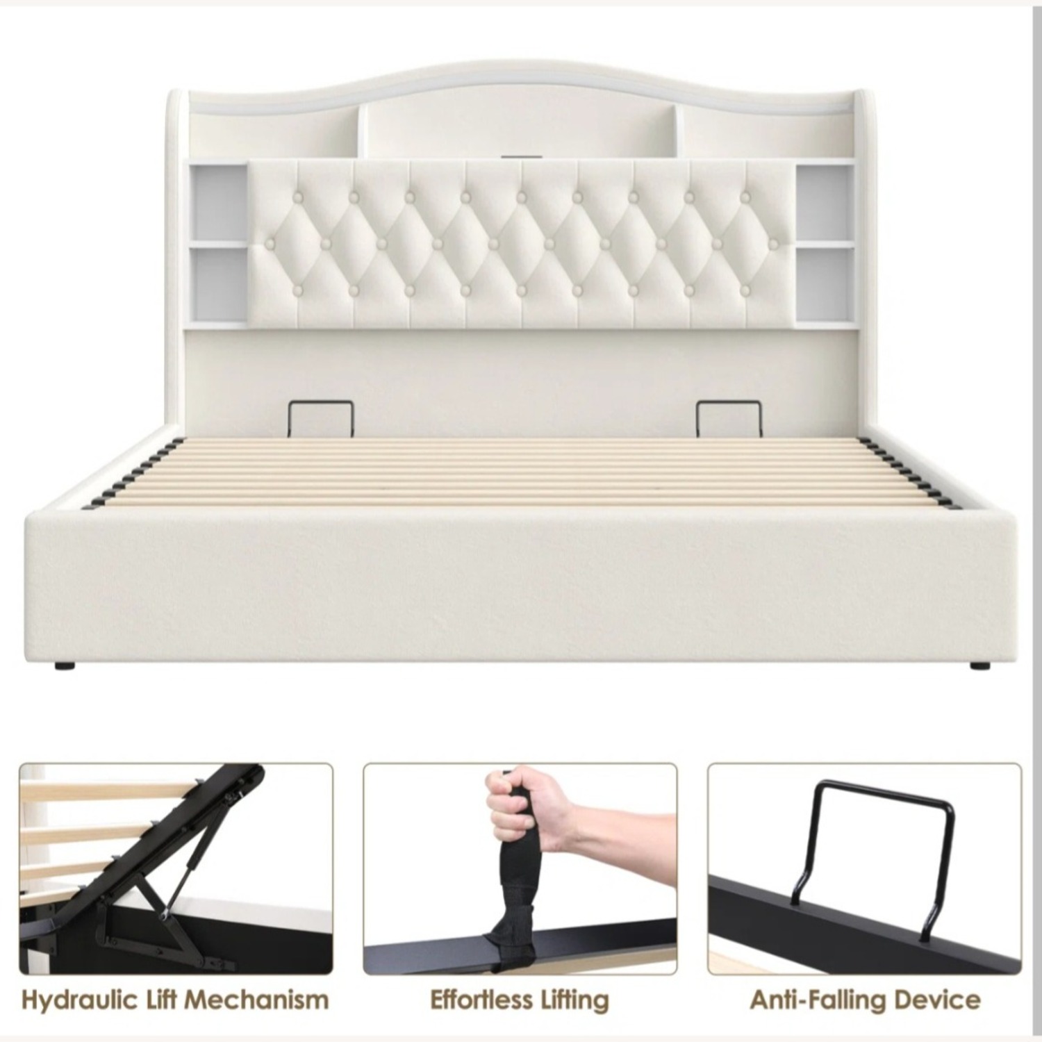 Tuffed Velvet Hydraulic Lift Storage Bed  - image-6