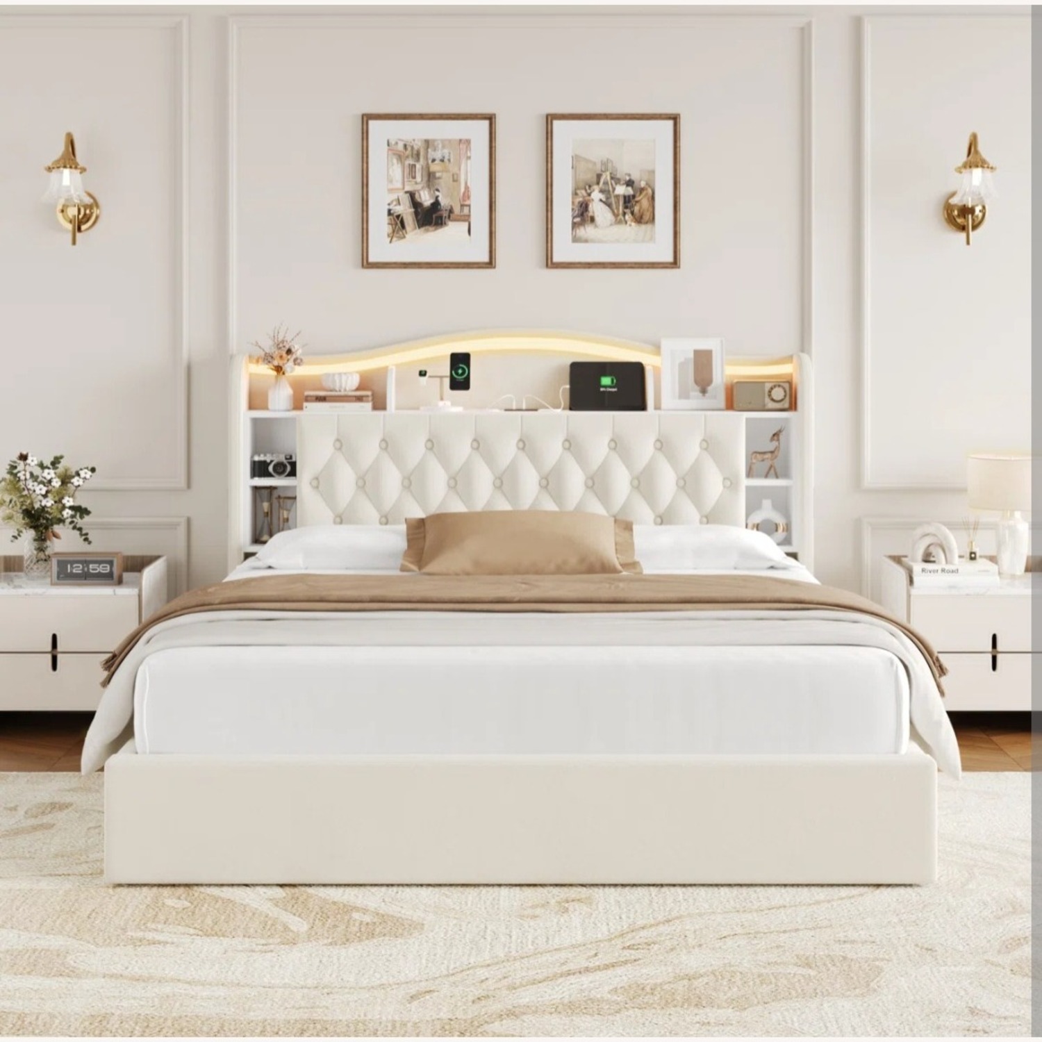 Tuffed Velvet Hydraulic Lift Storage Bed  - image-1