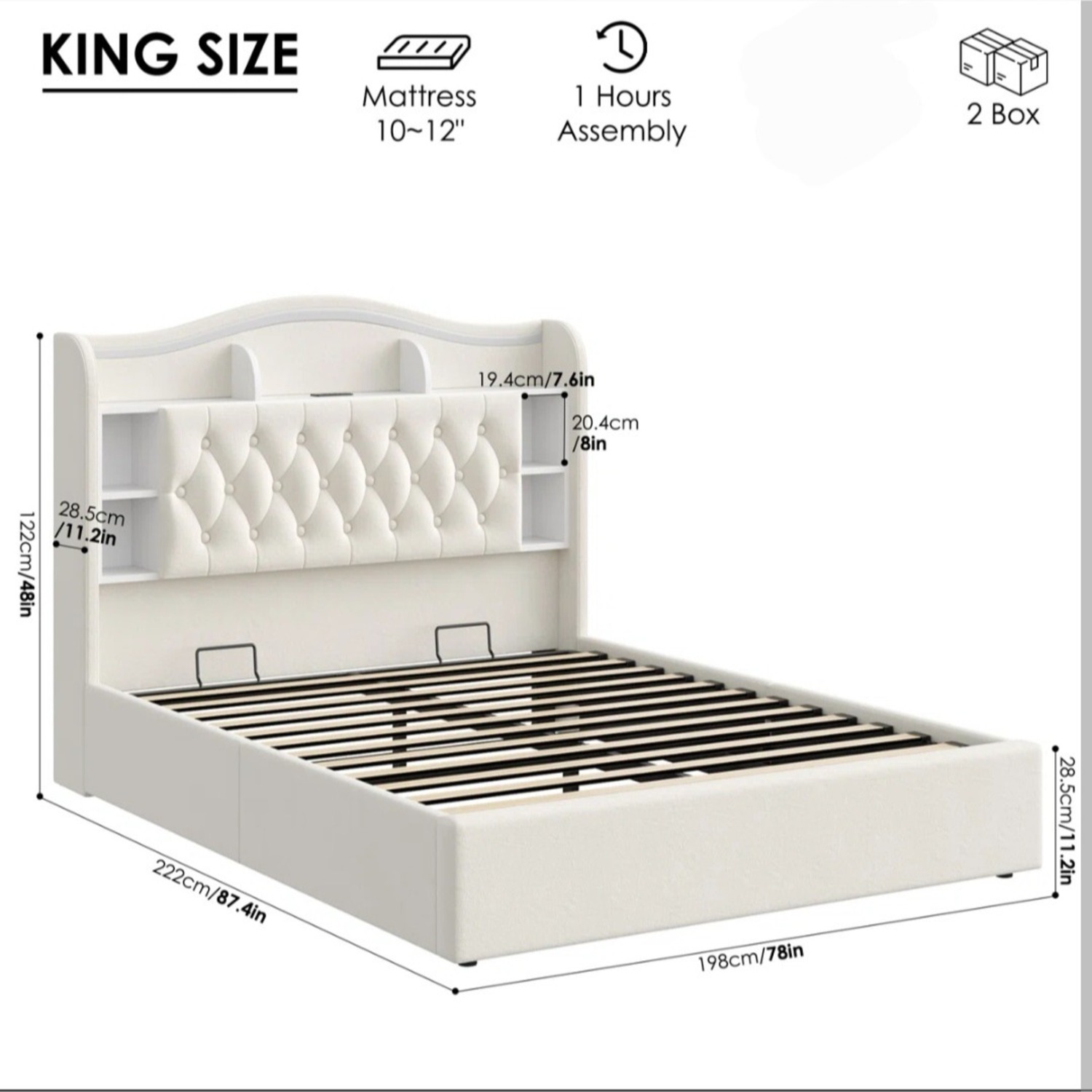 Tuffed Velvet Hydraulic Lift Storage Bed  - image-7