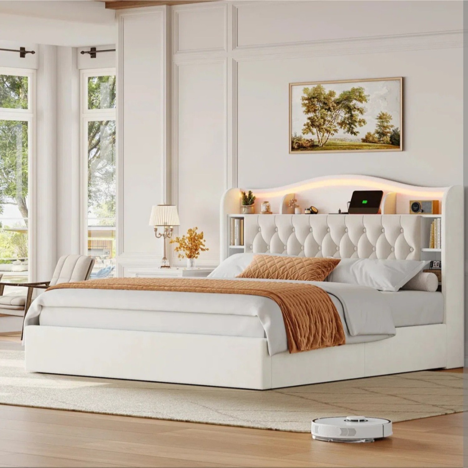 Tuffed Velvet Hydraulic Lift Storage Bed  - image-3