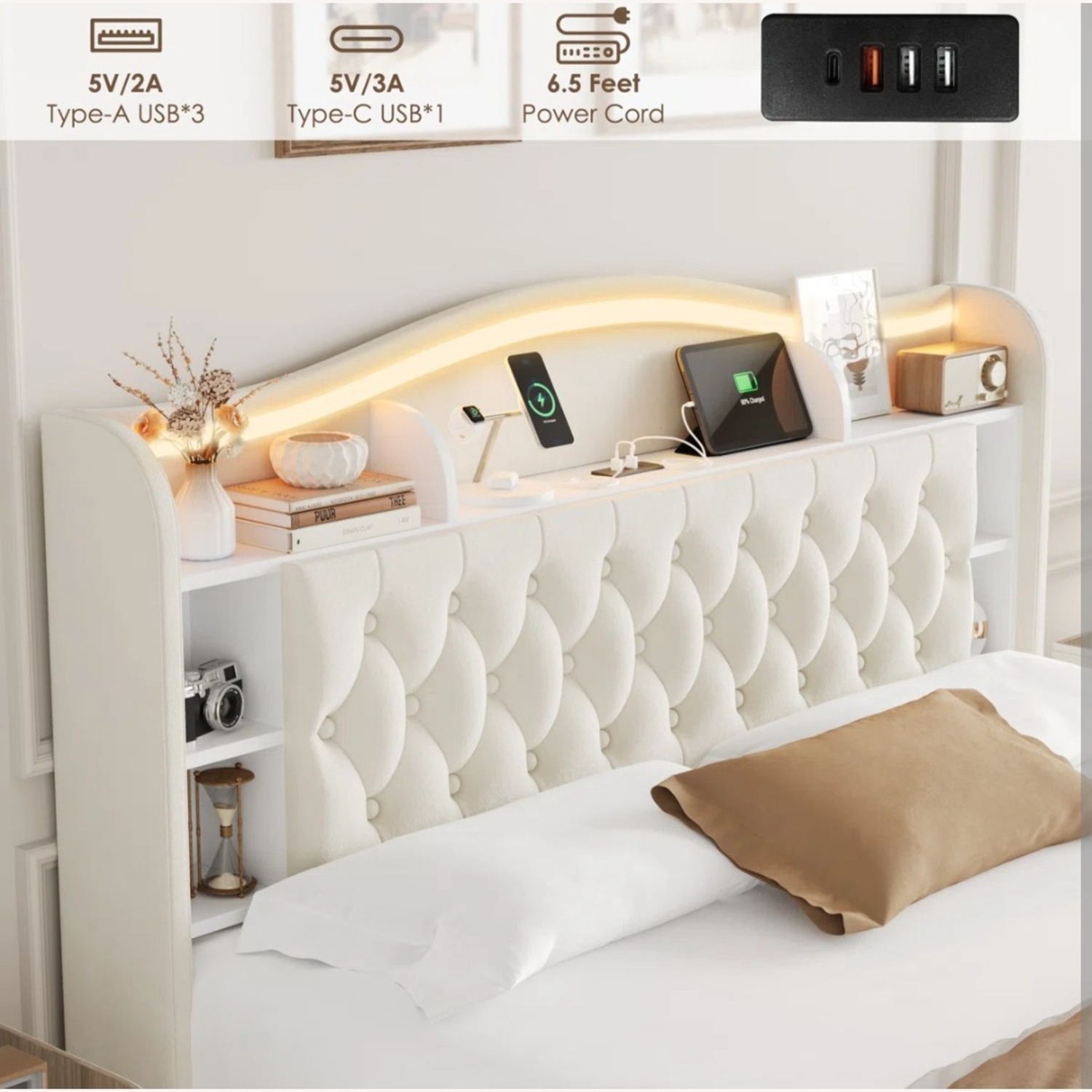 Tuffed Velvet Hydraulic Lift Storage Bed  - image-8