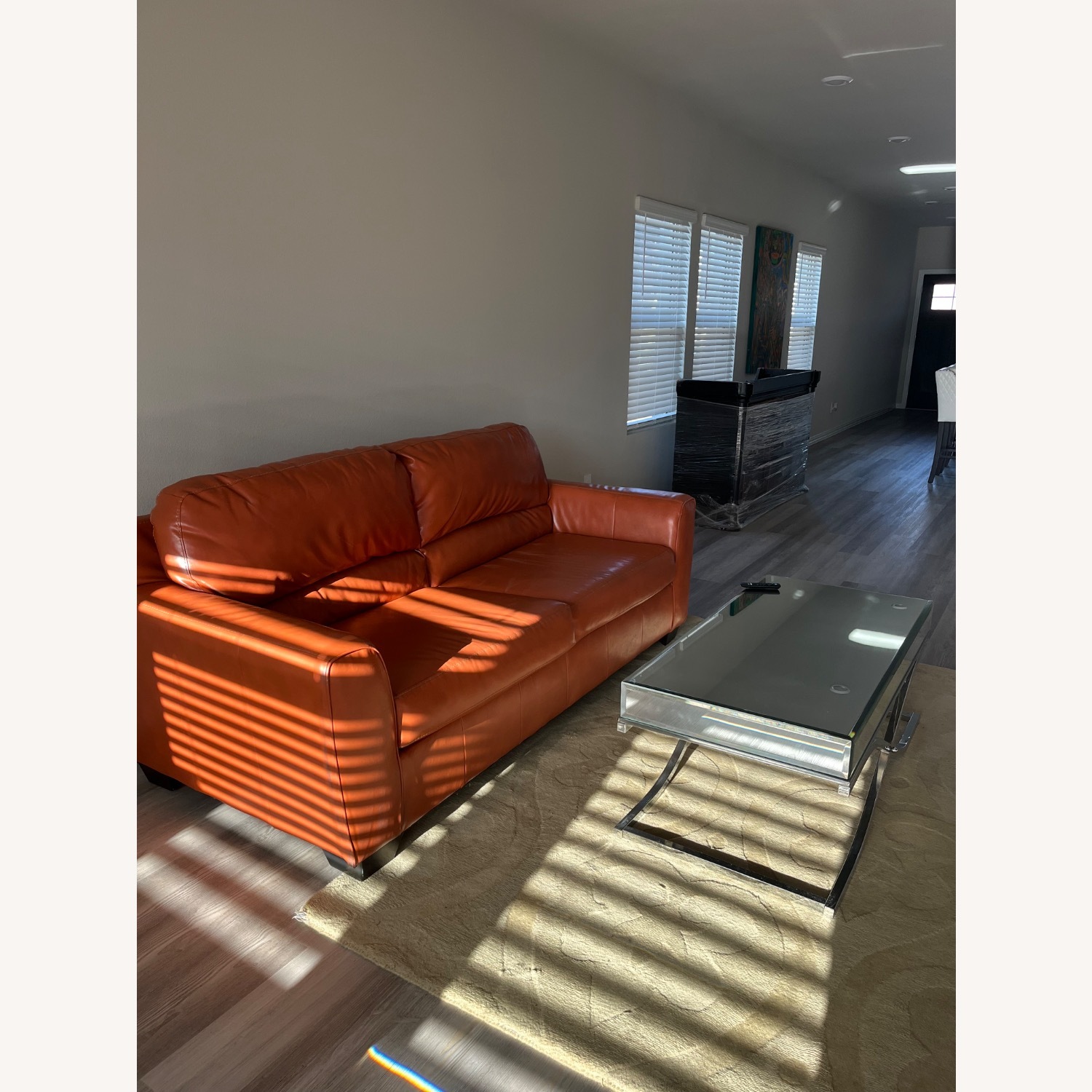 Orange Leather Sofa - image-1