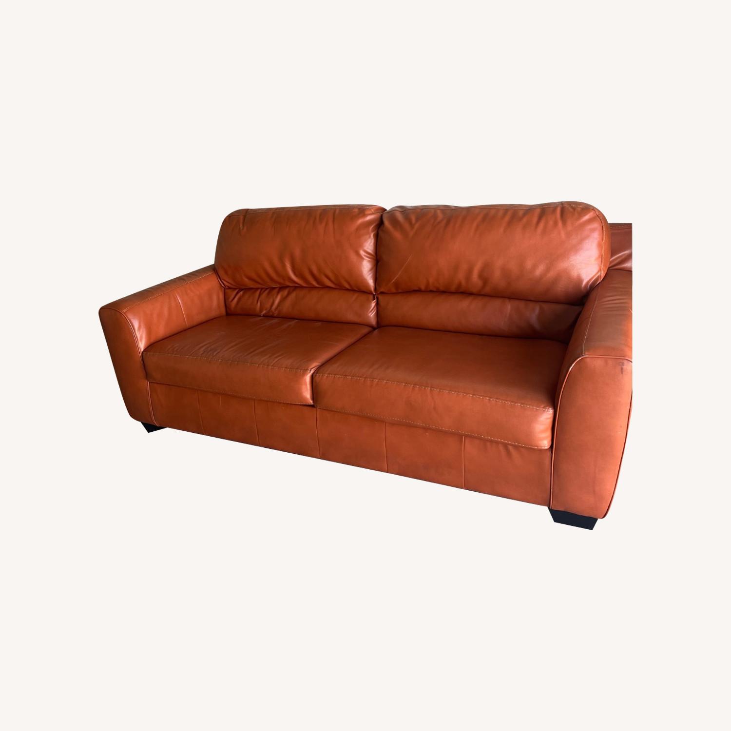 Orange Leather Sofa - image-0
