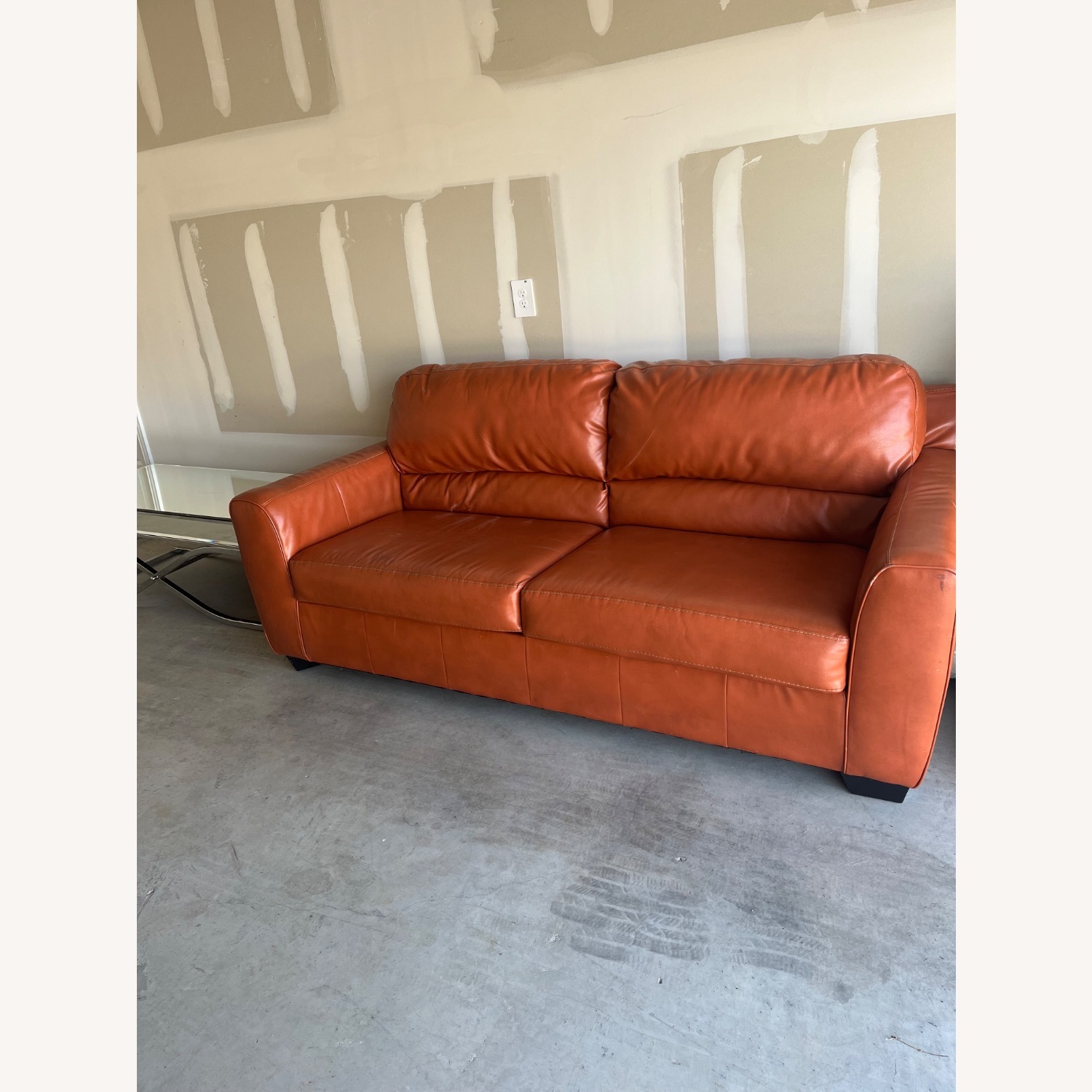 Orange Leather Sofa - image-3
