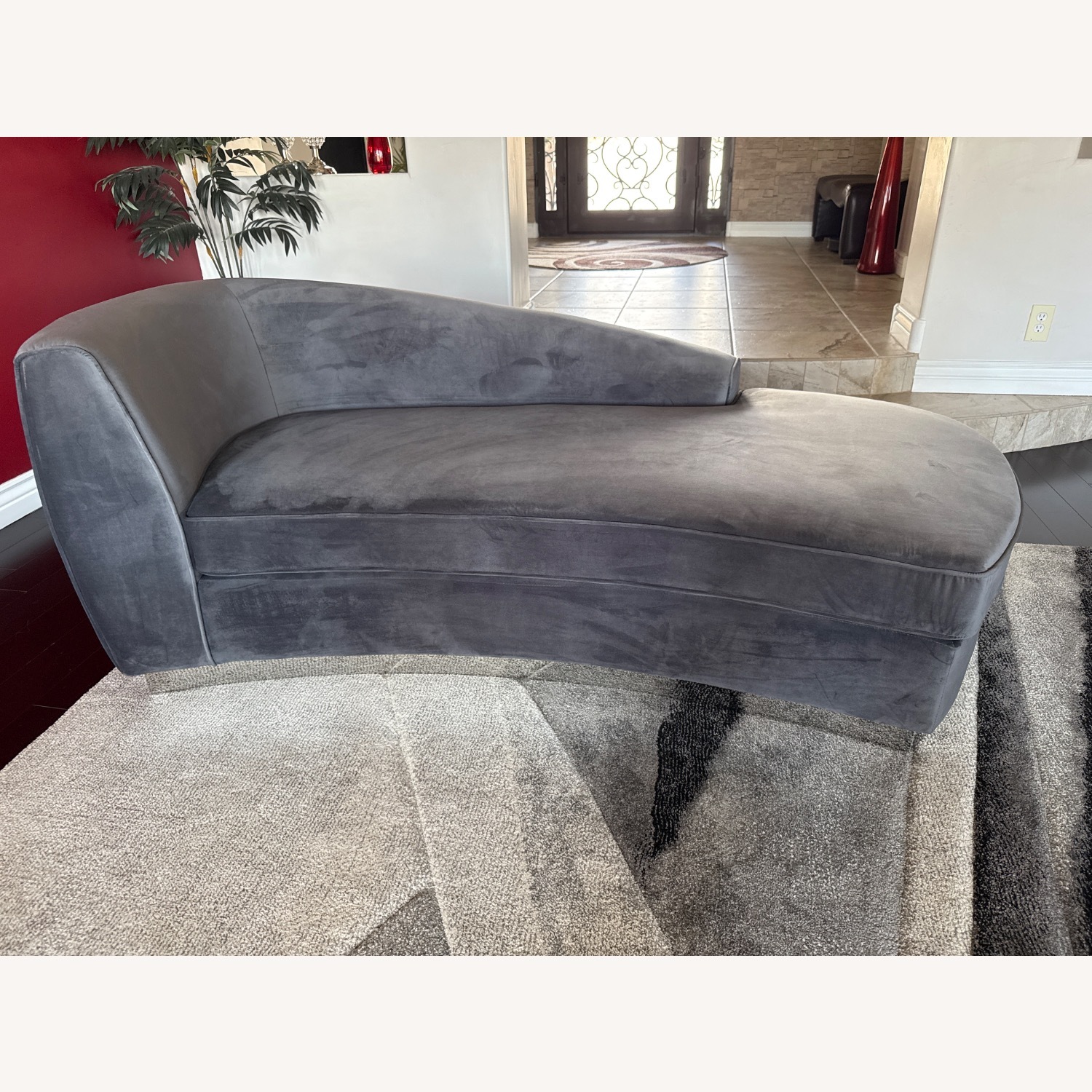 Meridian Julian Grey Velvet Chaise - image-1