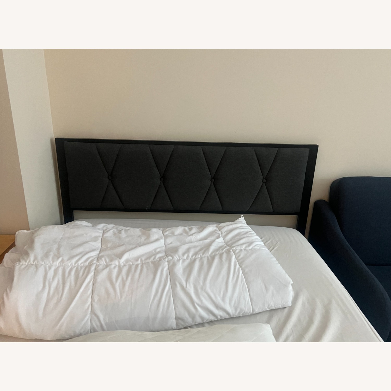 Full Size Metal Bed Frame & Grey Fabric Headboard  - image-2