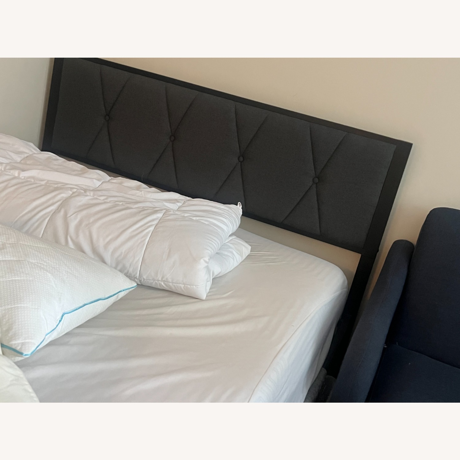 Full Size Metal Bed Frame & Grey Fabric Headboard  - image-1