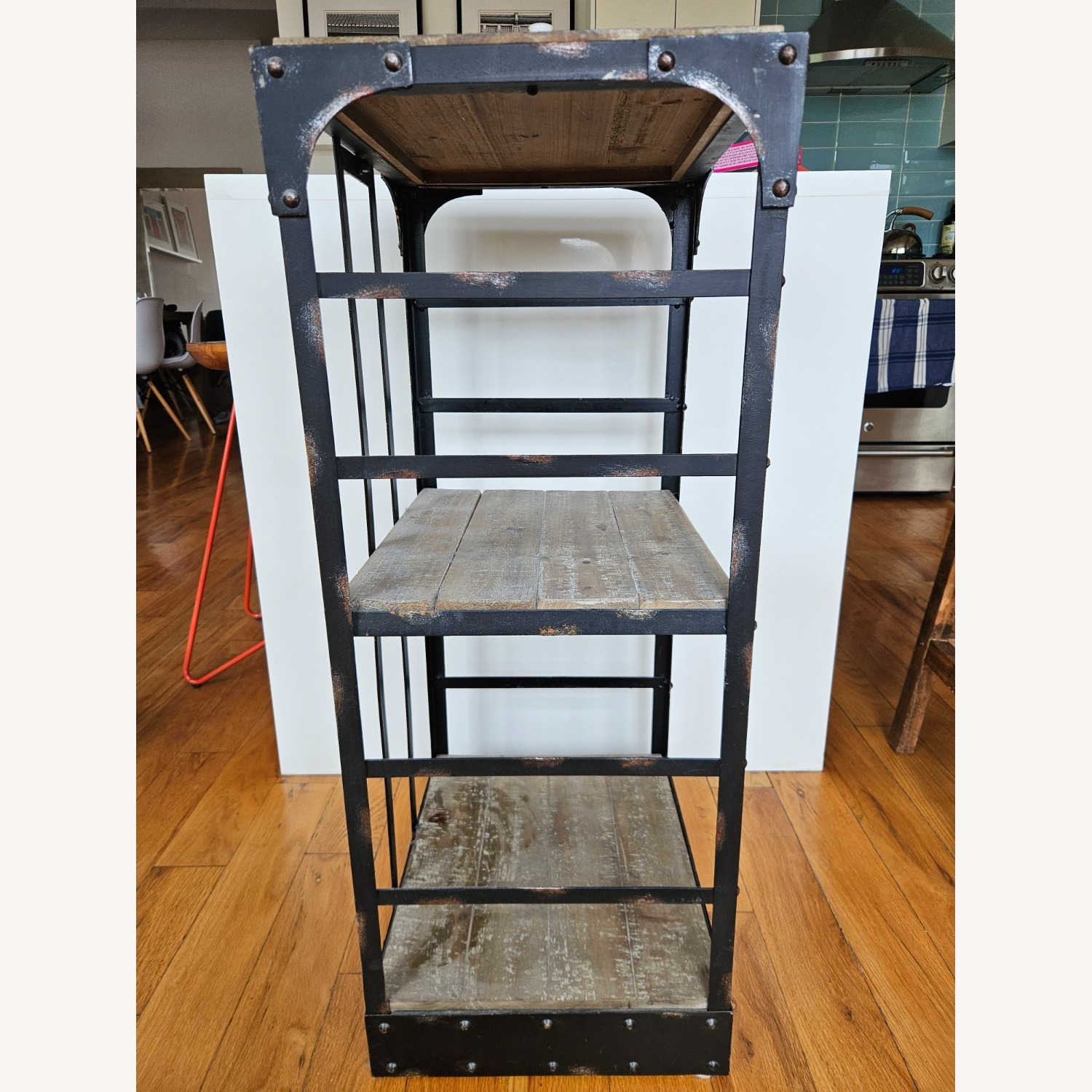 A Pair of Industrial Wood+Metal Shelves - image-4