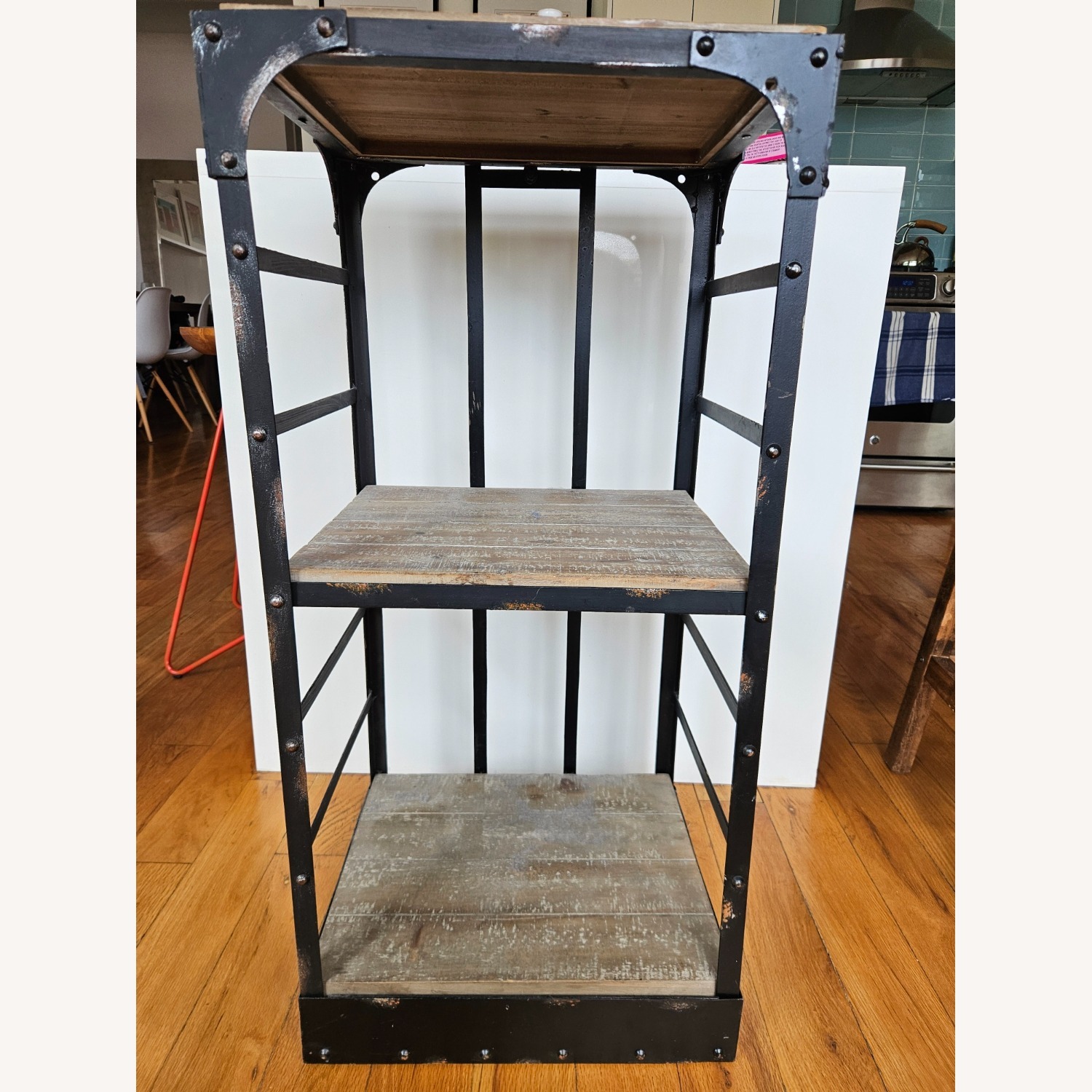 A Pair of Industrial Wood+Metal Shelves - image-2