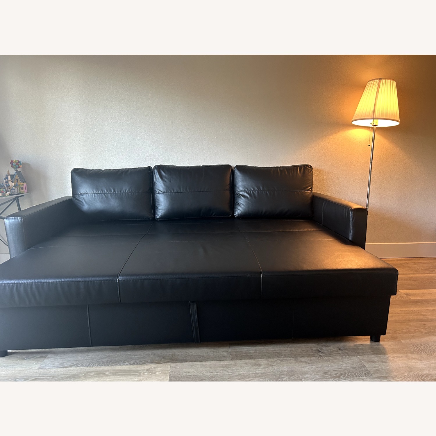IKEA FRIHETEN Black Leather Sofa - image-3