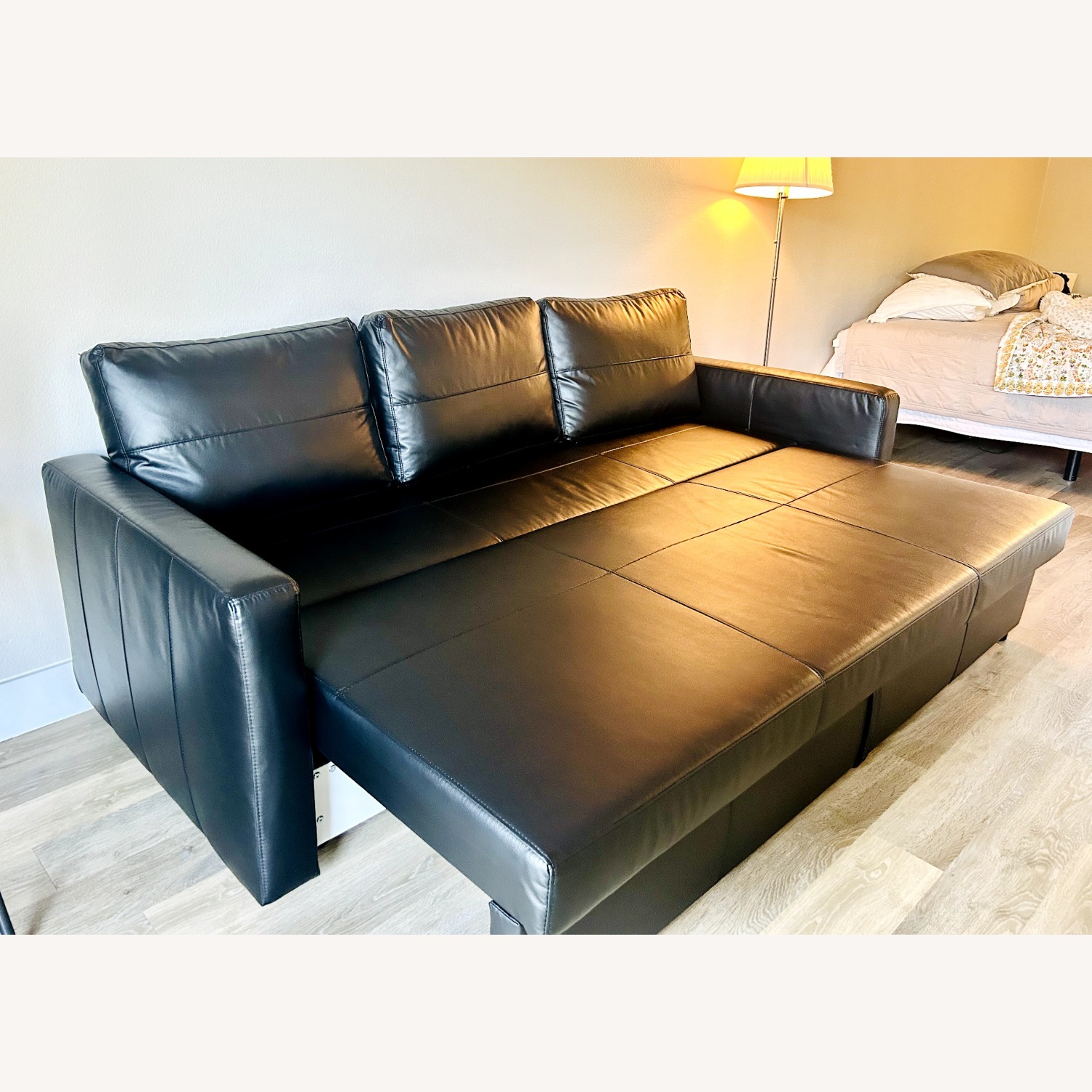 IKEA FRIHETEN Black Leather Sofa - image-2