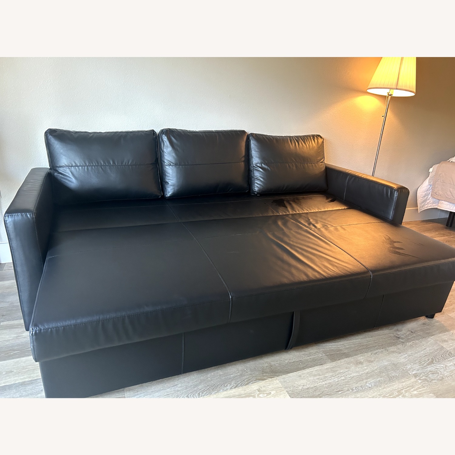 IKEA FRIHETEN Black Leather Sofa - image-1
