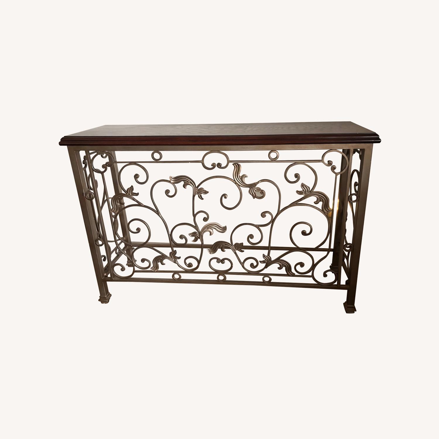 Pier 1 Imports Ornate Metal and Dark Wood Entryway Console Table  - image-0