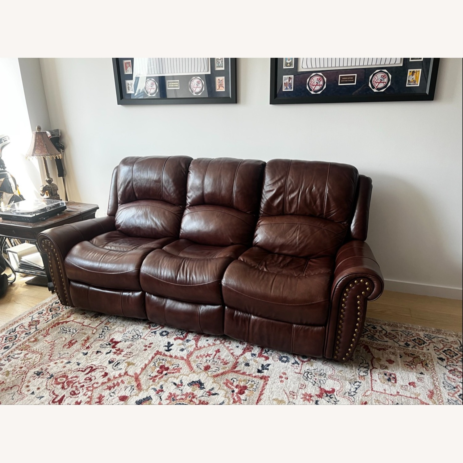 Raymour & Flanigan Brown 3-Seat Leather Recliner - image-1