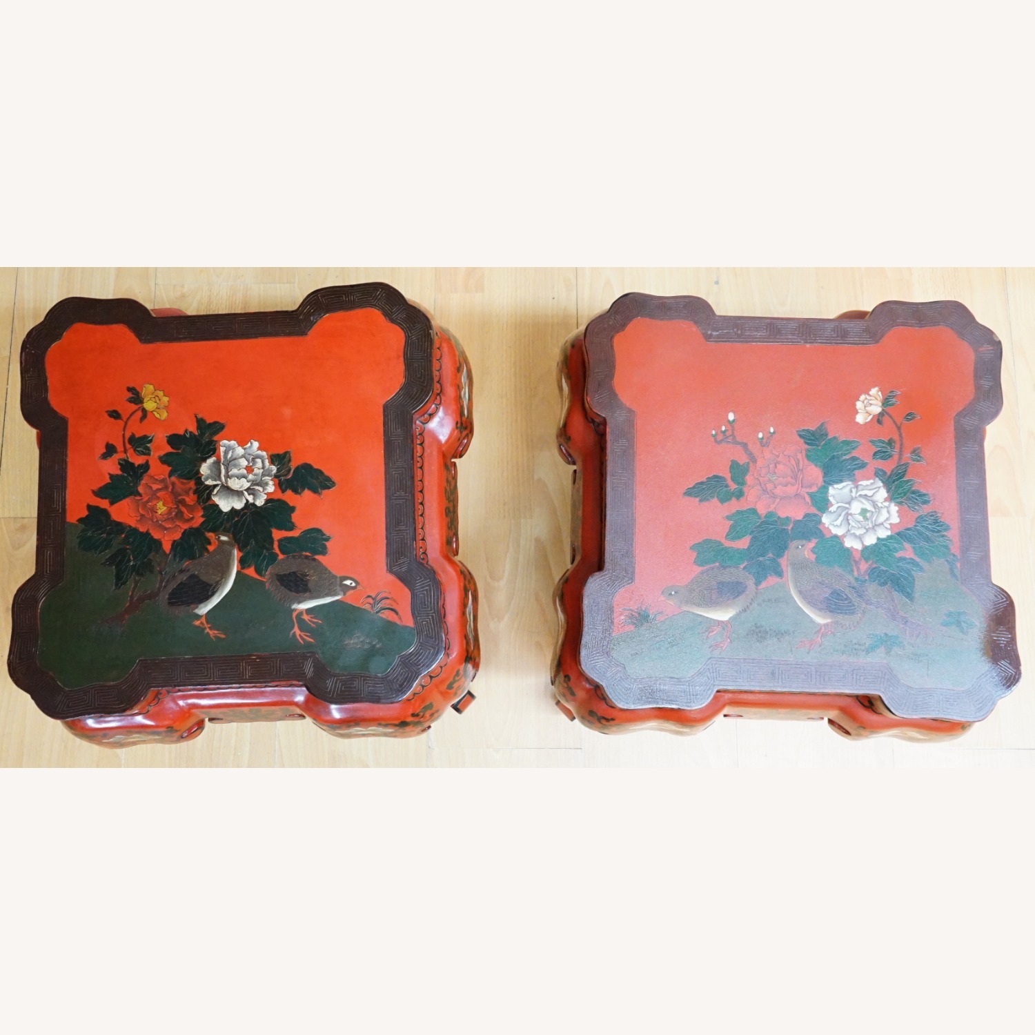 Pair of Chinese Red Lacquered  Table Stools - image-6