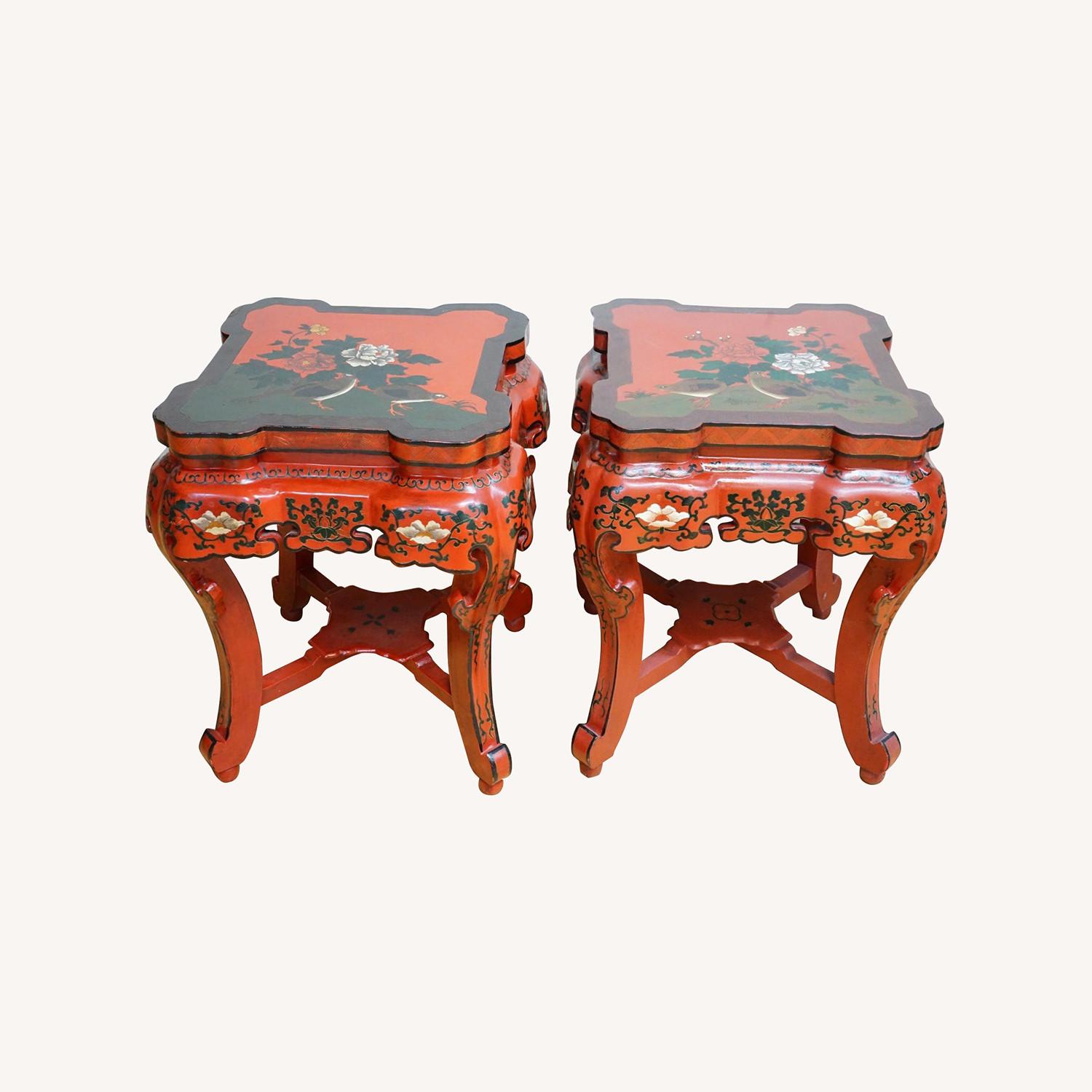 Pair of Chinese Red Lacquered  Table Stools - image-0