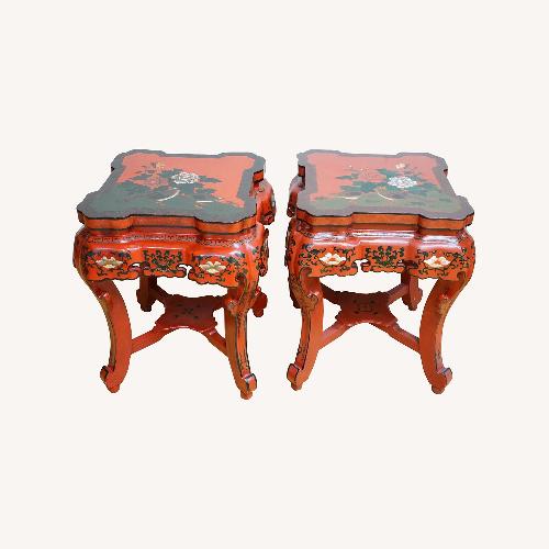 Used Pair of Chinese Red Lacquered  Table Stools for sale on AptDeco