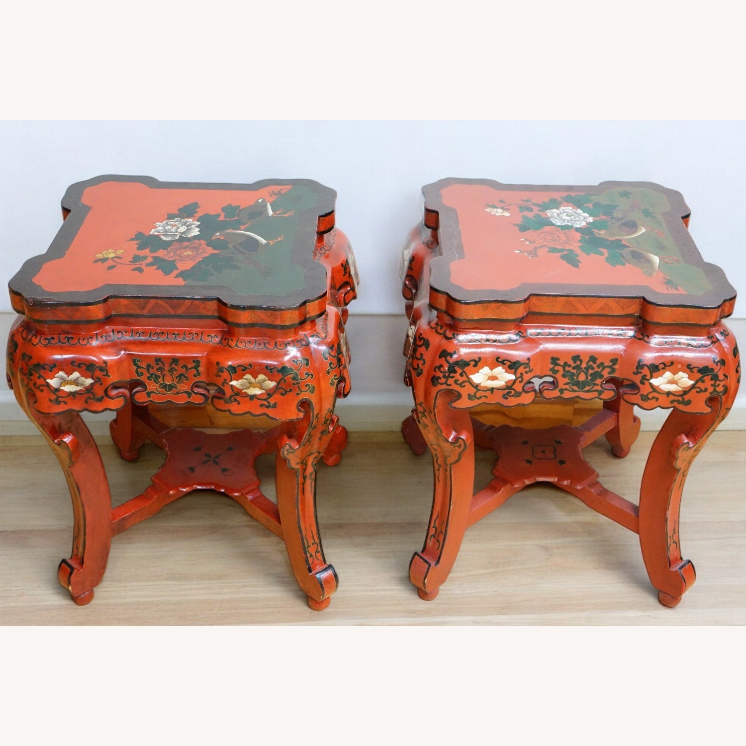 Pair of Chinese Red Lacquered  Table Stools - image-3