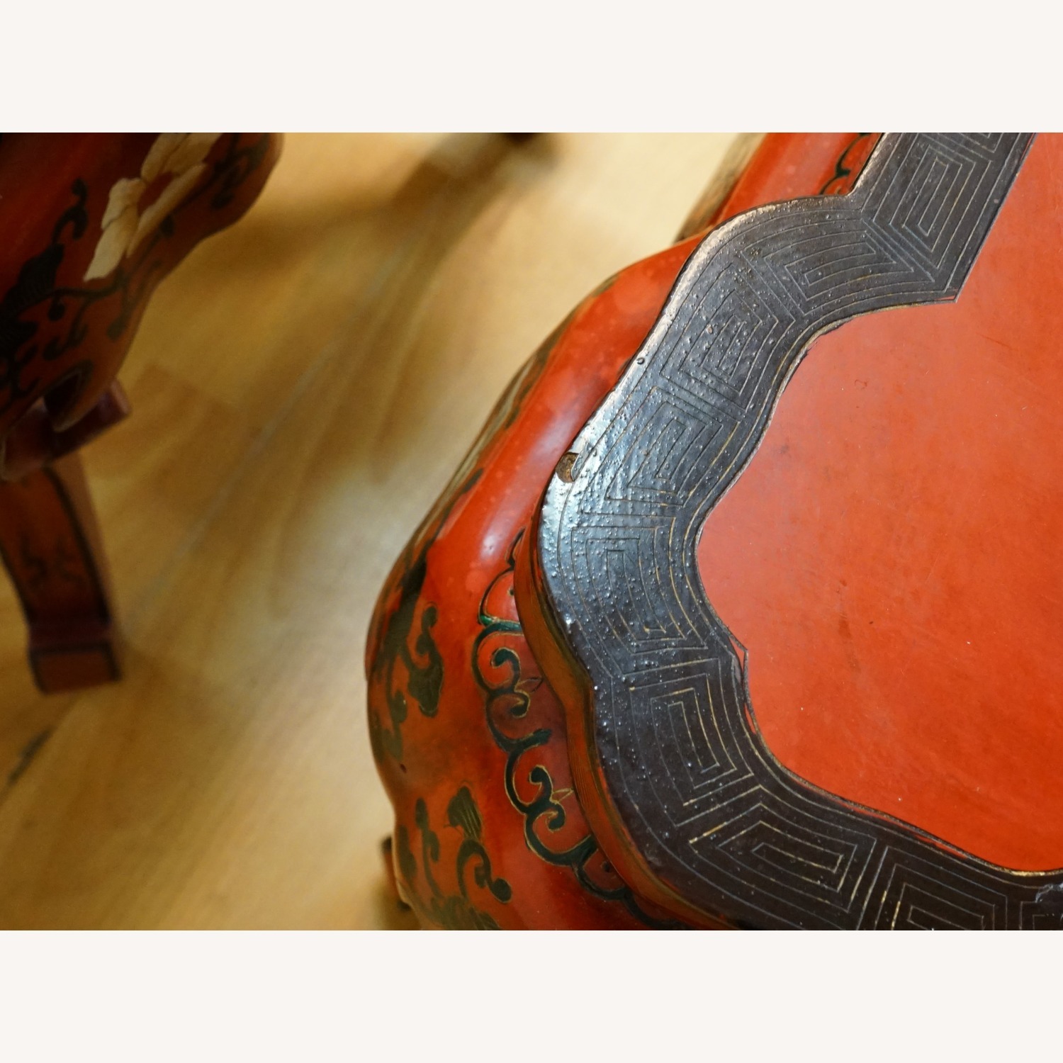Pair of Chinese Red Lacquered  Table Stools - image-7
