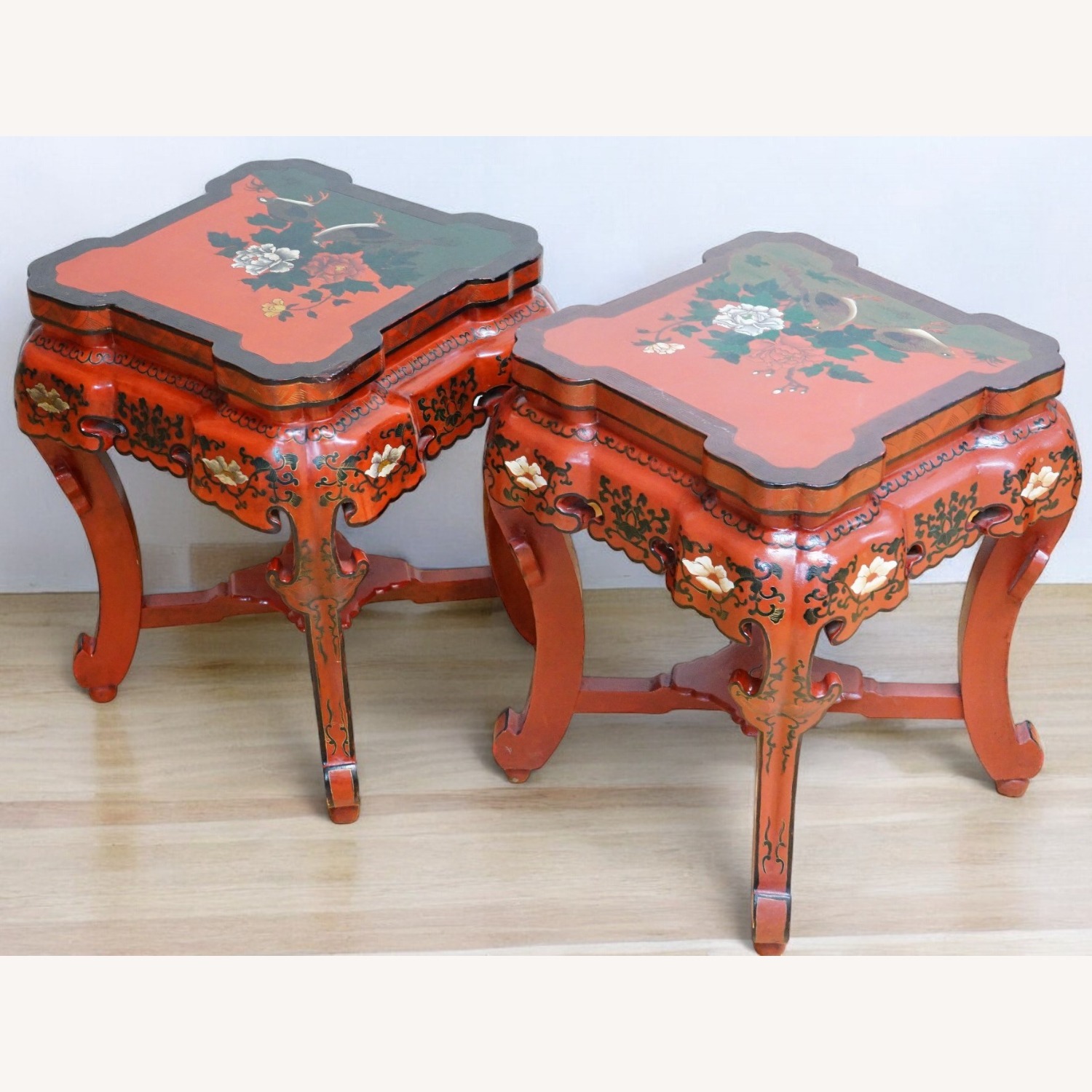 Pair of Chinese Red Lacquered  Table Stools - image-4