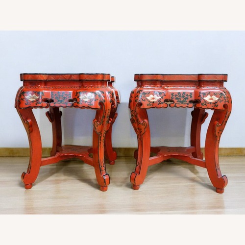 Used Pair of Chinese Red Lacquered  Table Stools for sale on AptDeco
