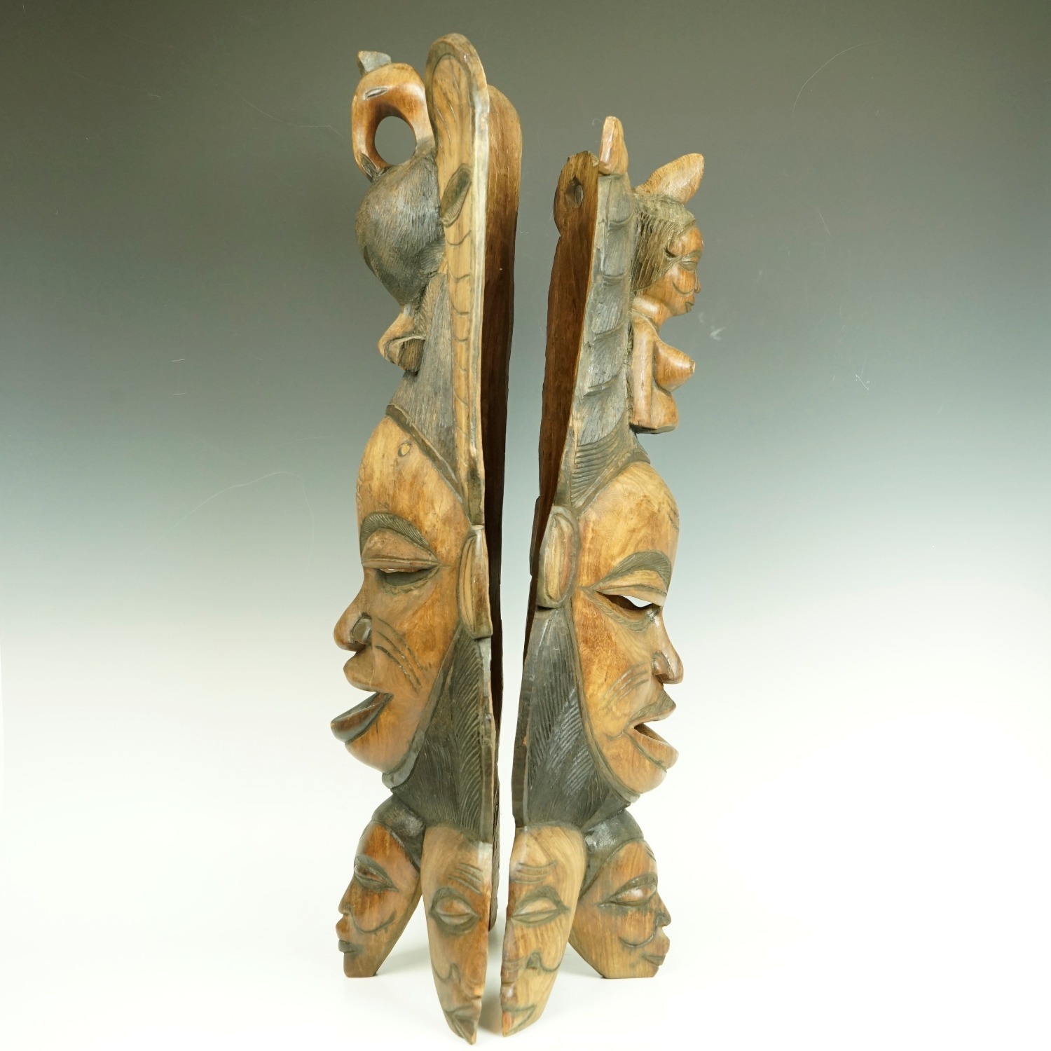 Set of 2 Wooden African Handcarved Tribal Masks - image-2