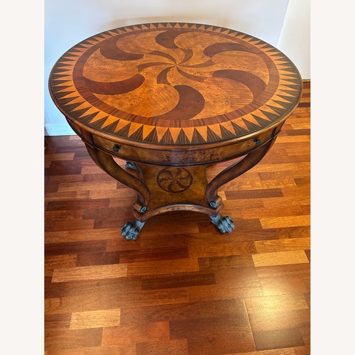 Used Theodore Alexander 36" Round Wood Inlay Side Table for sale on AptDeco