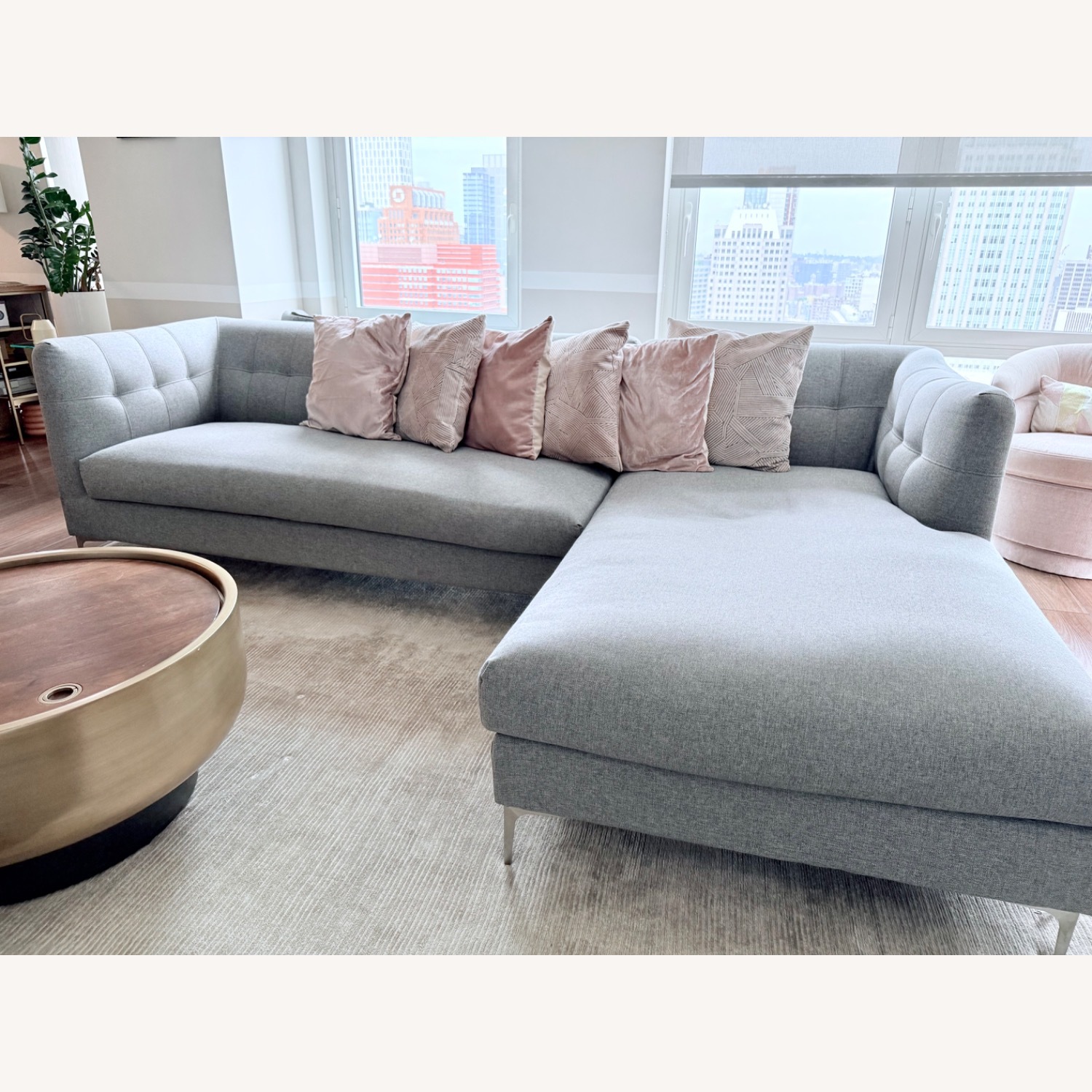 CB2 Holden Tufted Gray Chaise Sectional Sofa - image-0