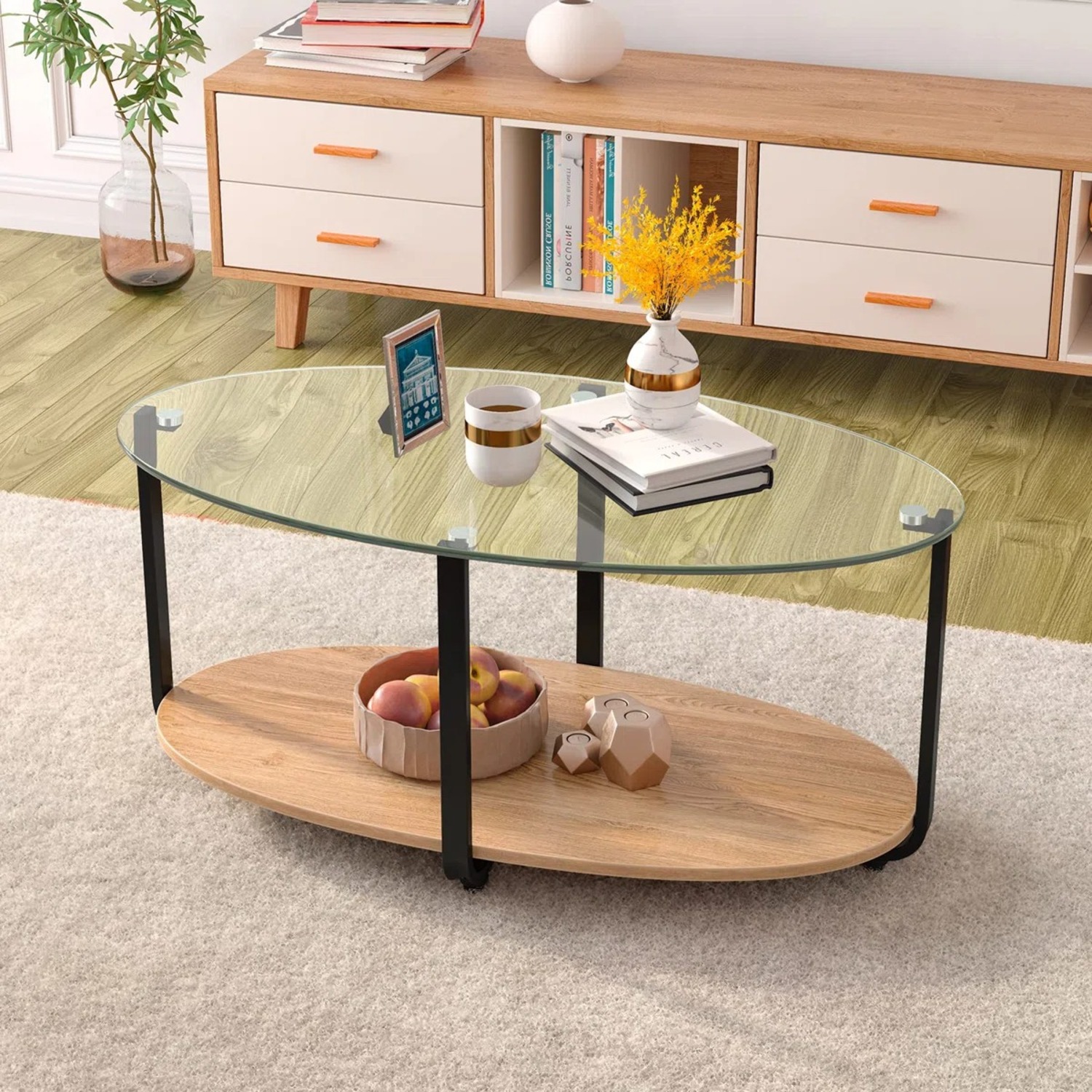 Wayfair Hanshaw Glass Top Coffee Table - image-1