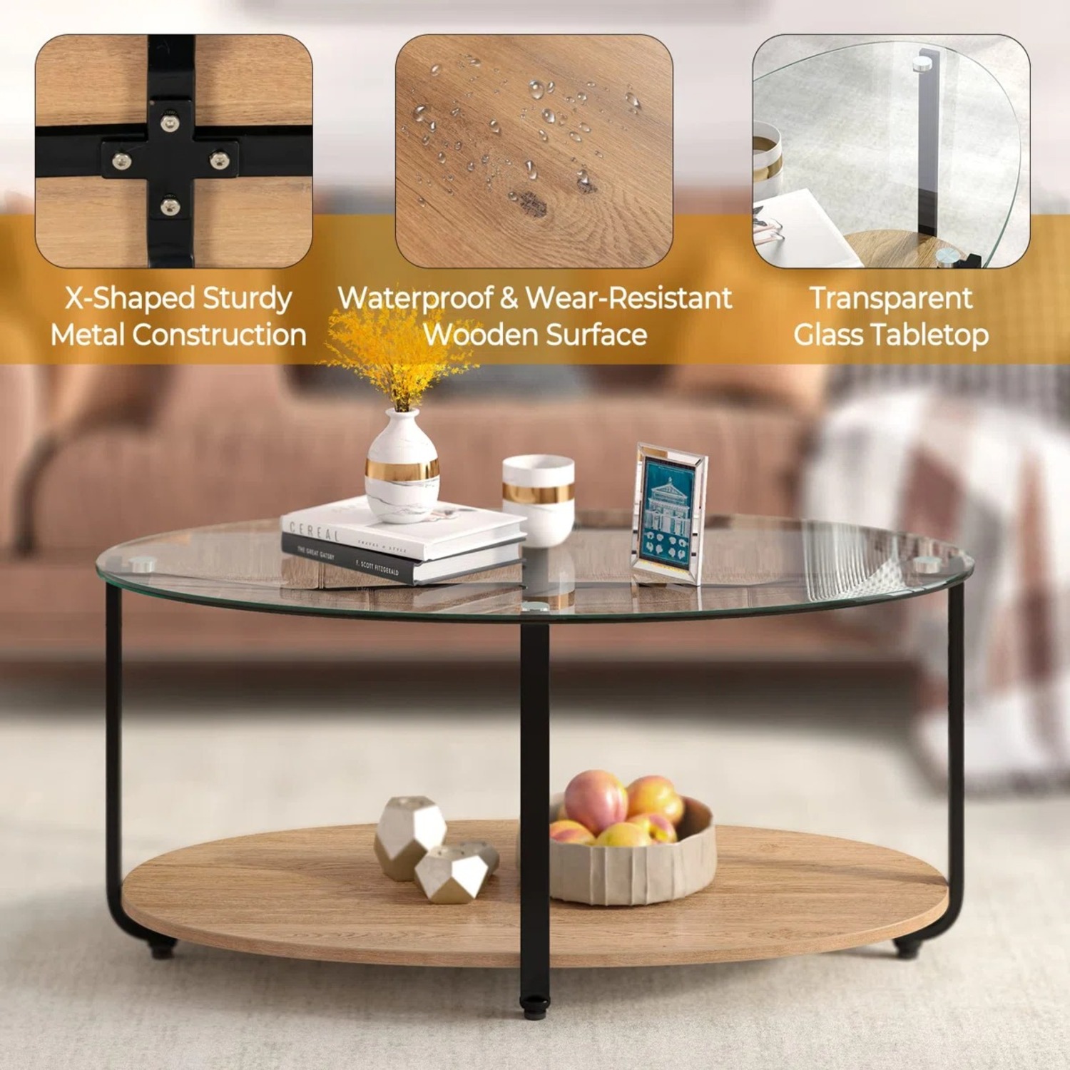 Wayfair Hanshaw Glass Top Coffee Table - image-2