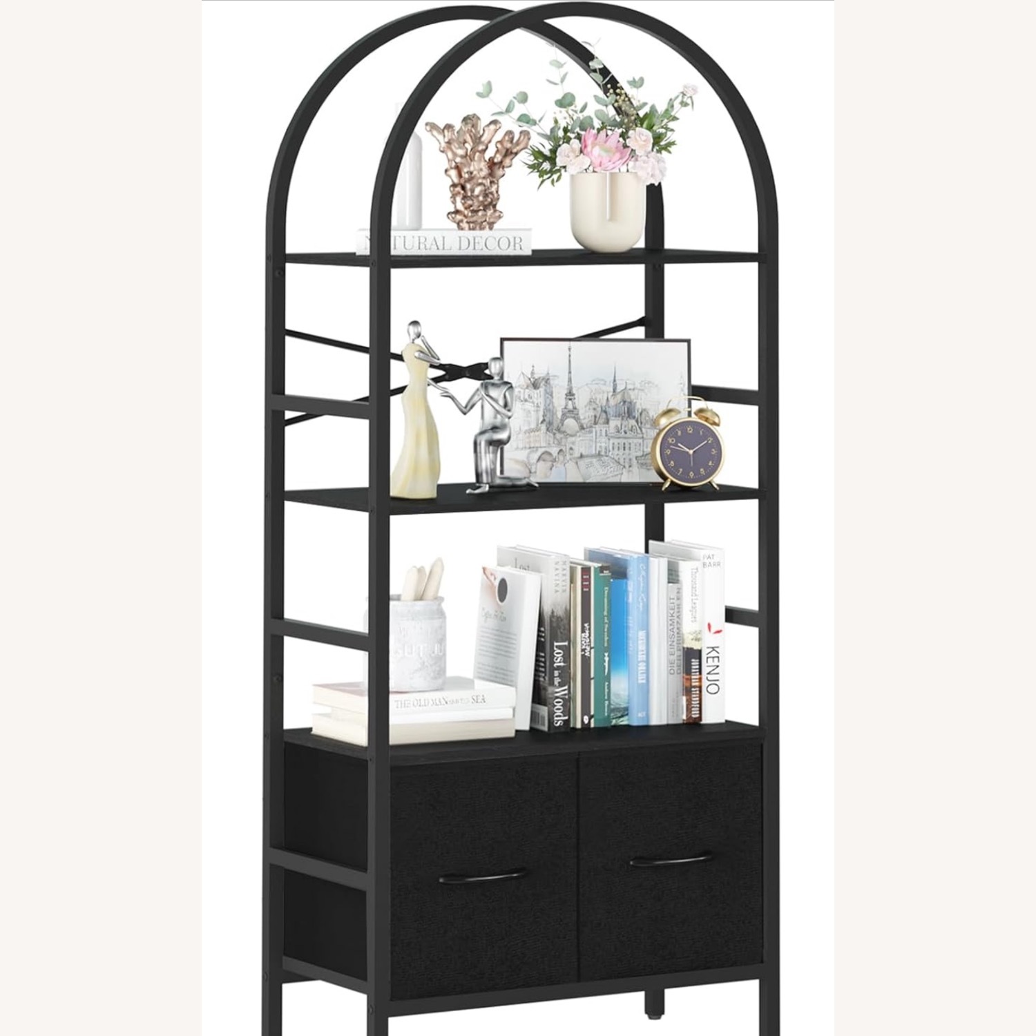 Amazon Arched Bookshelf with Drawers,4 Tiers - image-1