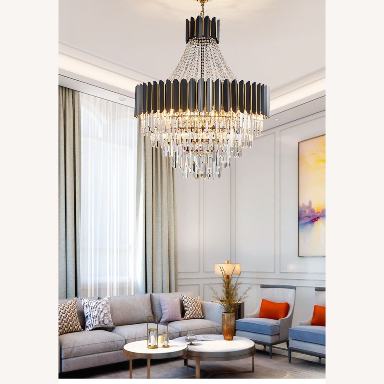 23.6'' Modern Round Gun Black Crystal Chandelier - image-7