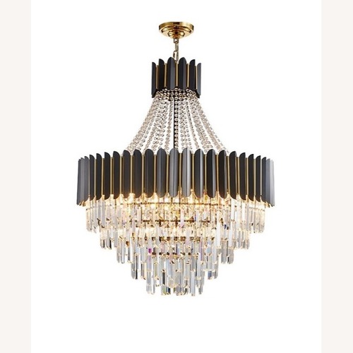Used 23.6'' Modern Round Gun Black Crystal Chandelier for sale on AptDeco