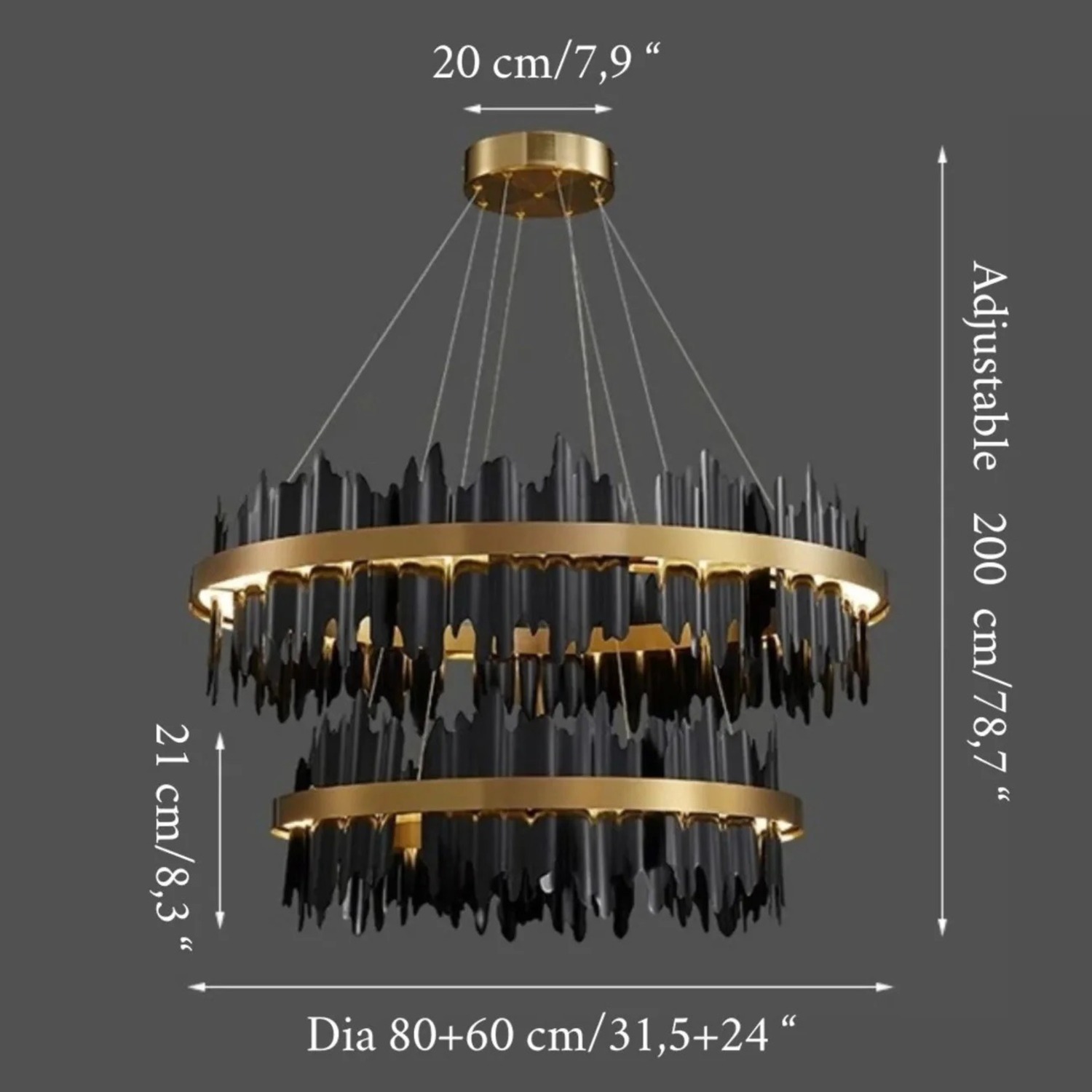 2 Rings Modern Black Gold Circular Chandelier - image-5